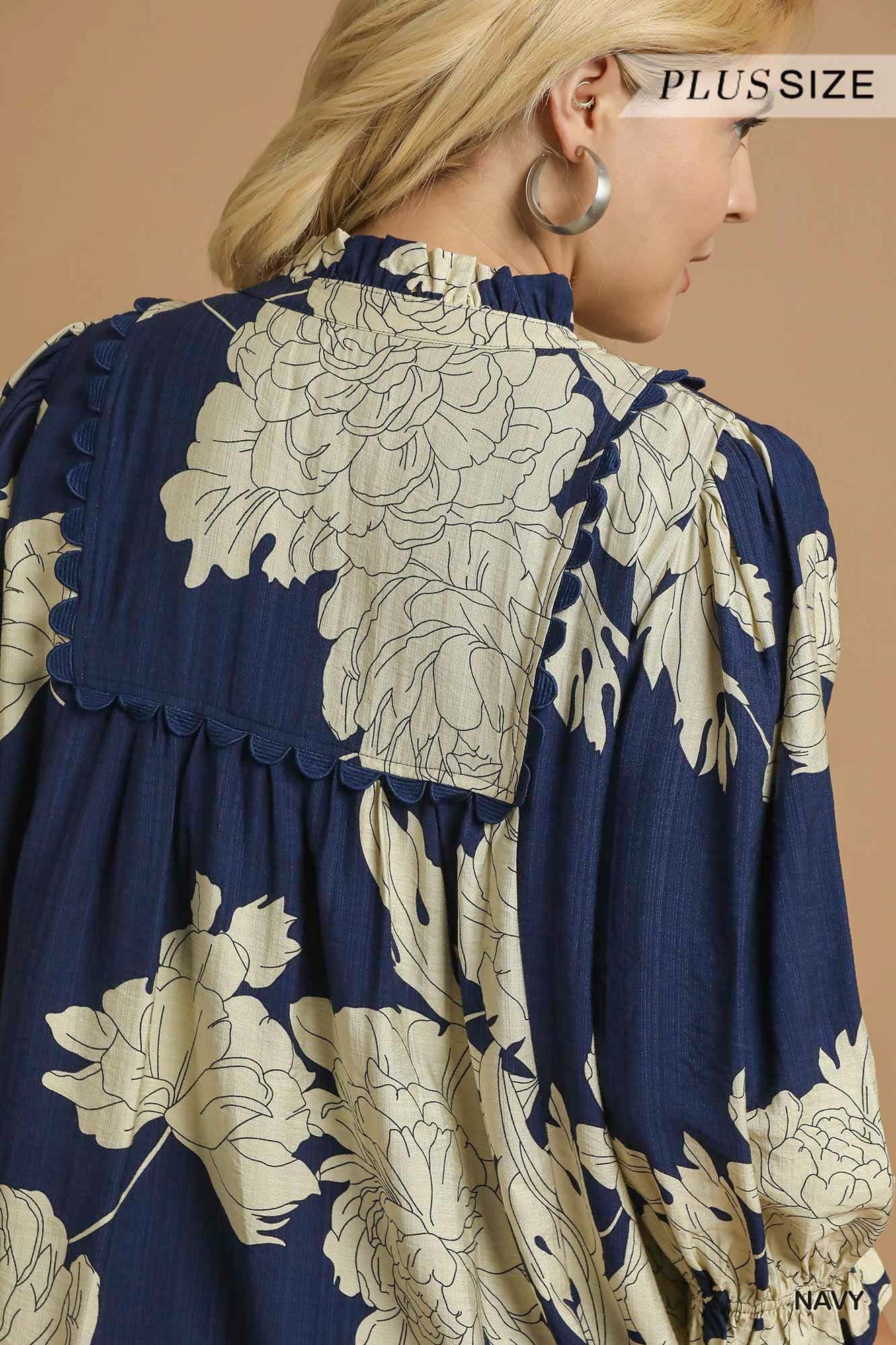 Navy Floral Tiered Babydoll Dress (PLUS)