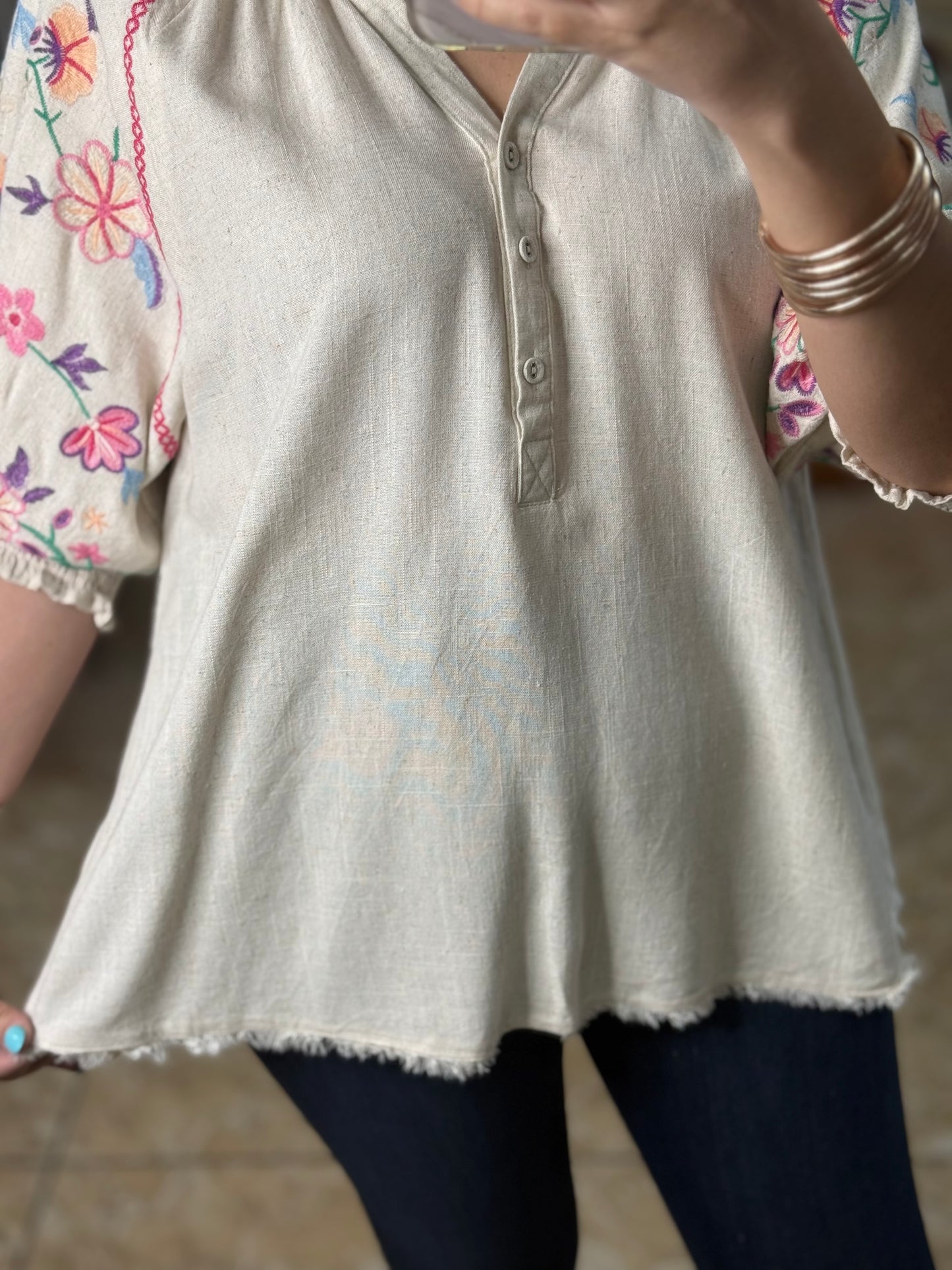 Cream Floral Embroidered Top