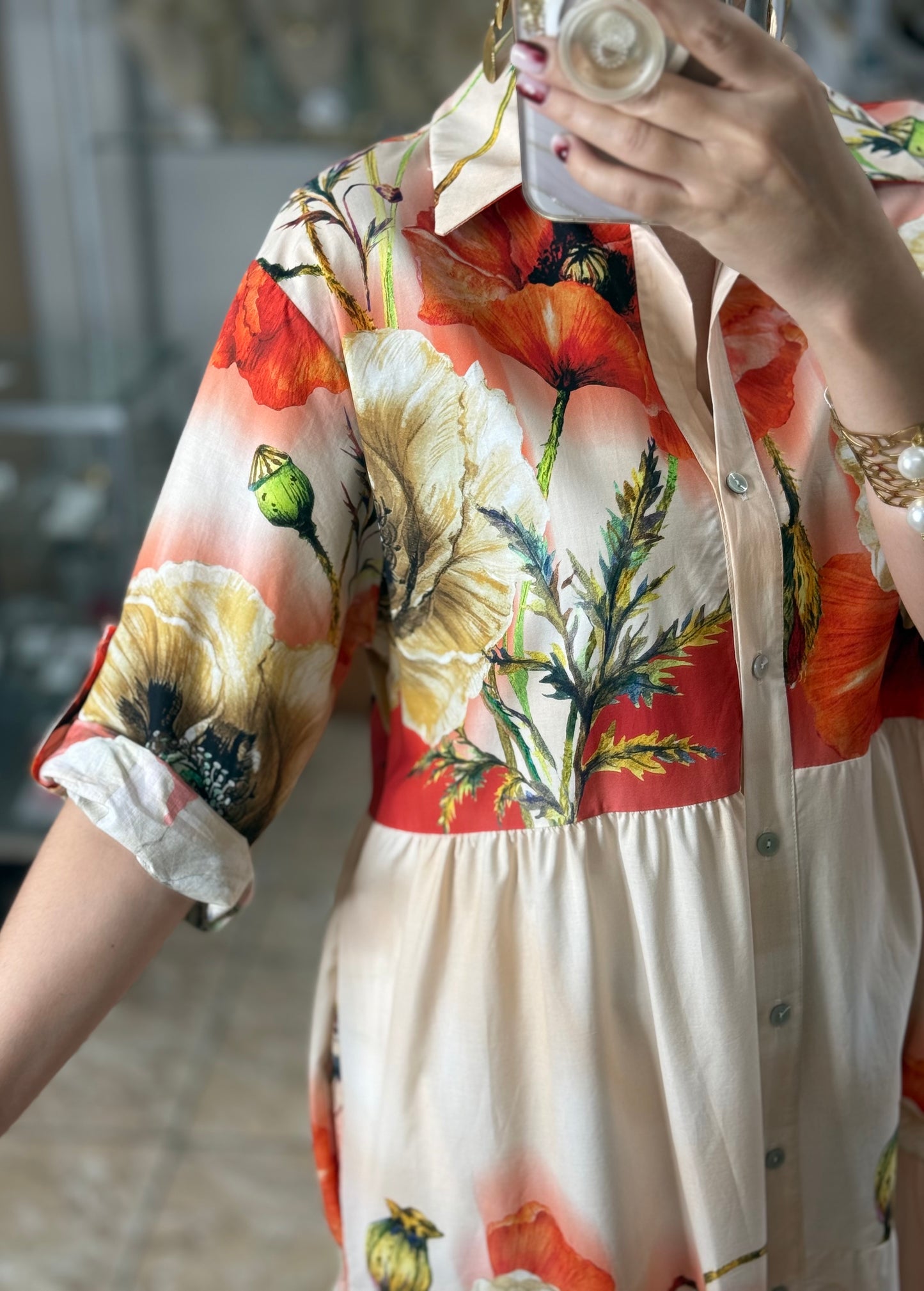 Peach/Orange Floral OS Maxi Dress (FINAL SALE)