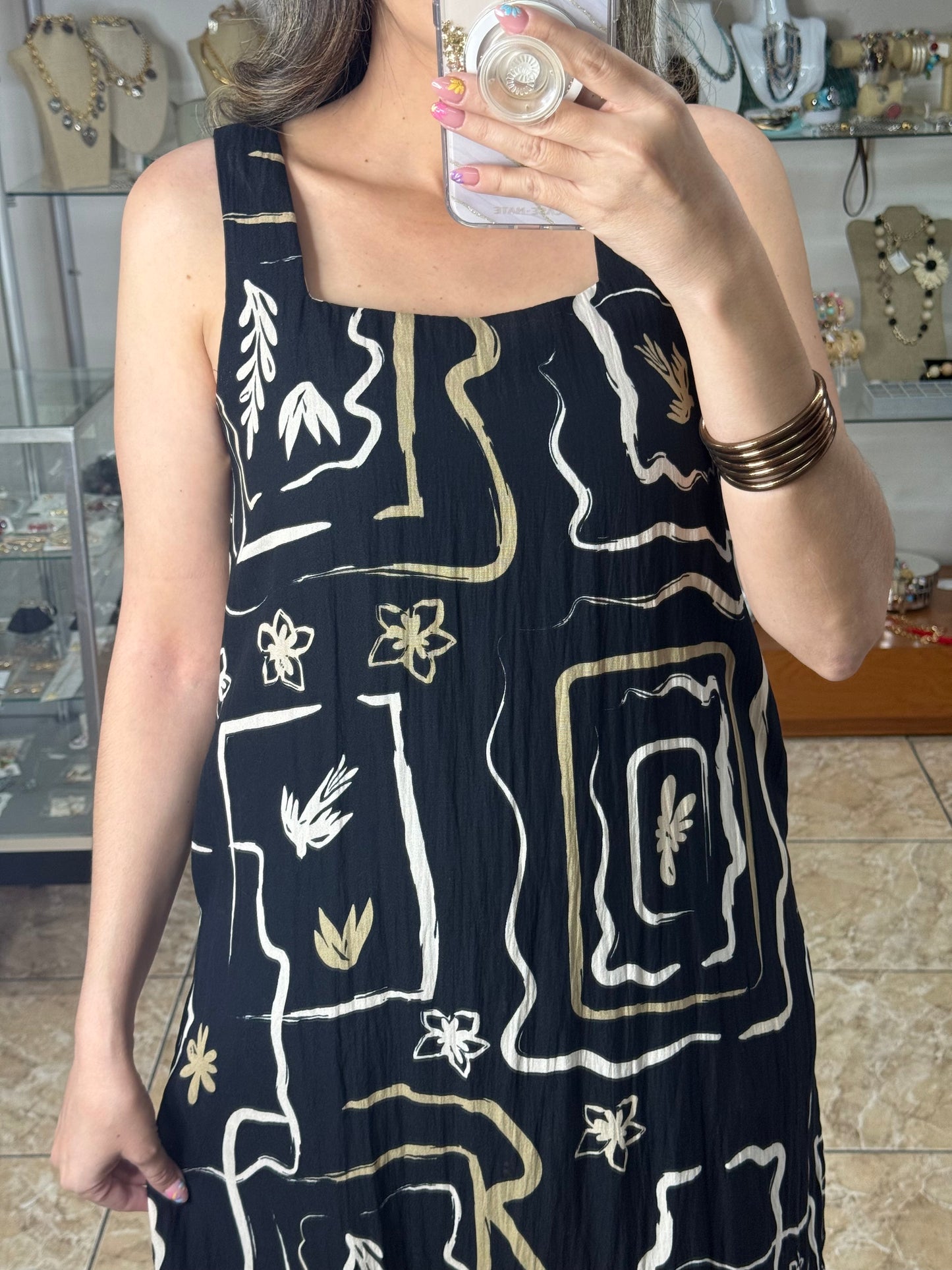 Black Sleeveless Floral Dress