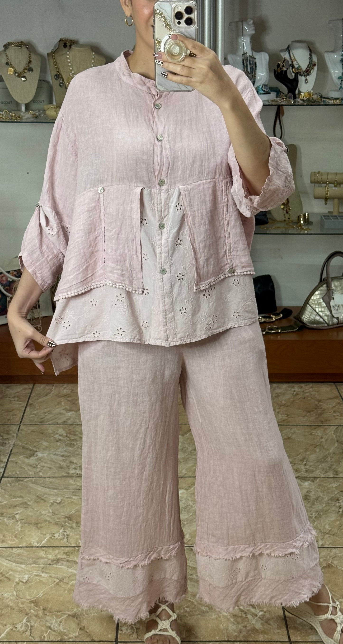 Linen/Eyelet OS Pant Set (FINAL SALE)