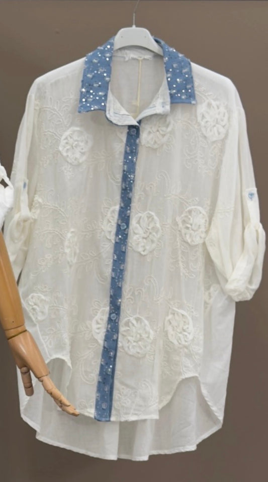 3D Floral Embroidered OS Tunic Top (NO RETURNS OR EXCHANGE)