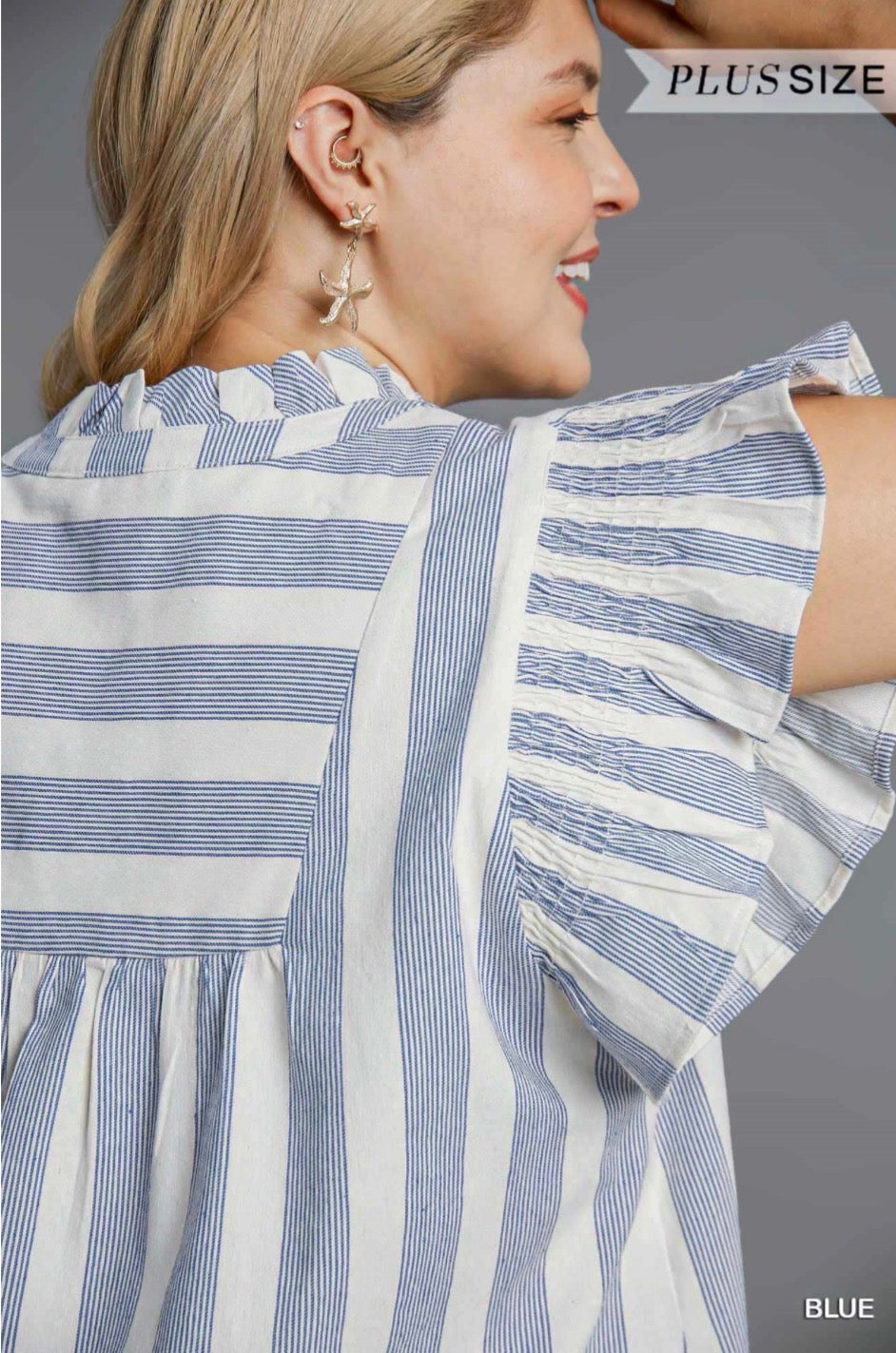 Blue Mix Stripe V-Neck Dress (PLUS)
