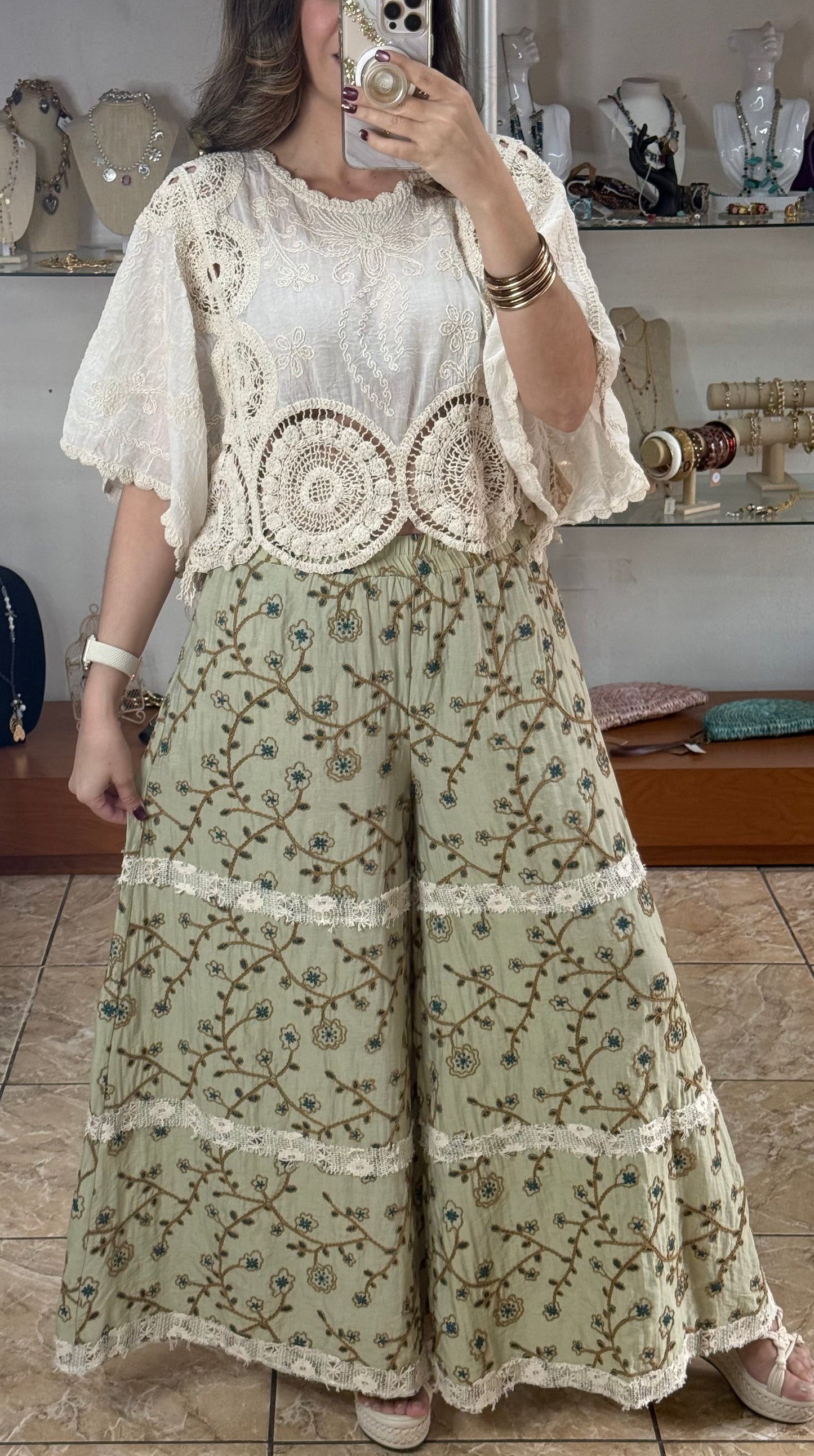 OS Natural Embroidered/Crochet Crop Top (FINAL SALE)