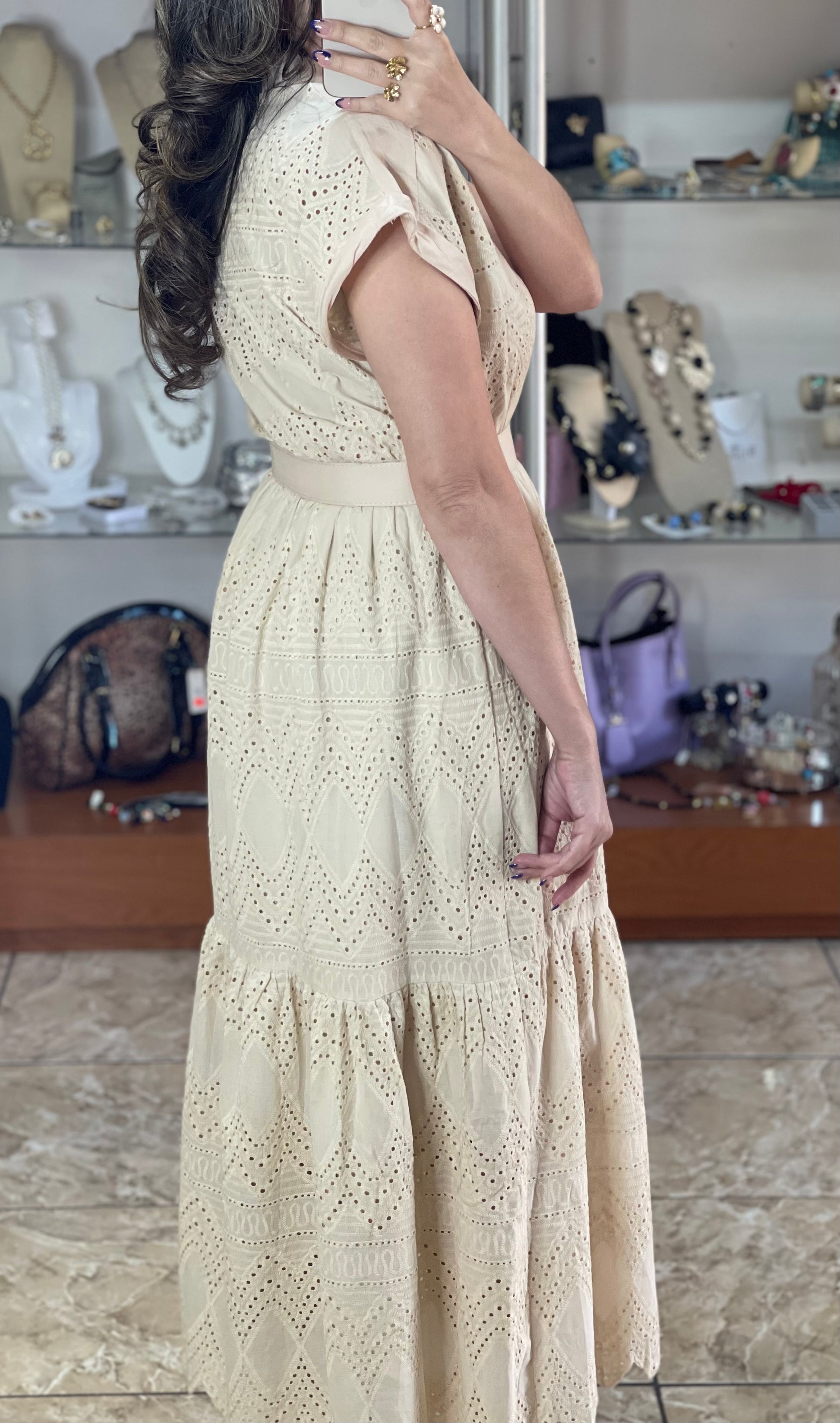 Beige Eyelet Belted Maxi Dress (FINAL SALE) Tienda Angels Aguada Beige Eyelet Belted Maxi Dress (FINAL SALE) Tienda Angels Aguada