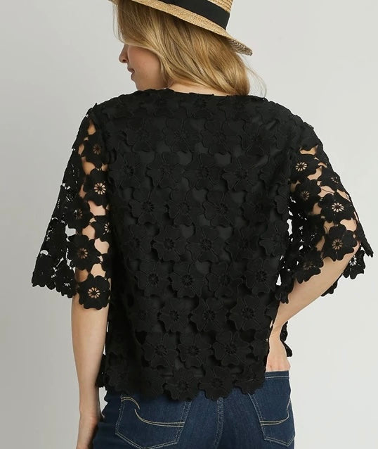 Scalloped Floral Lace V-Neck Top