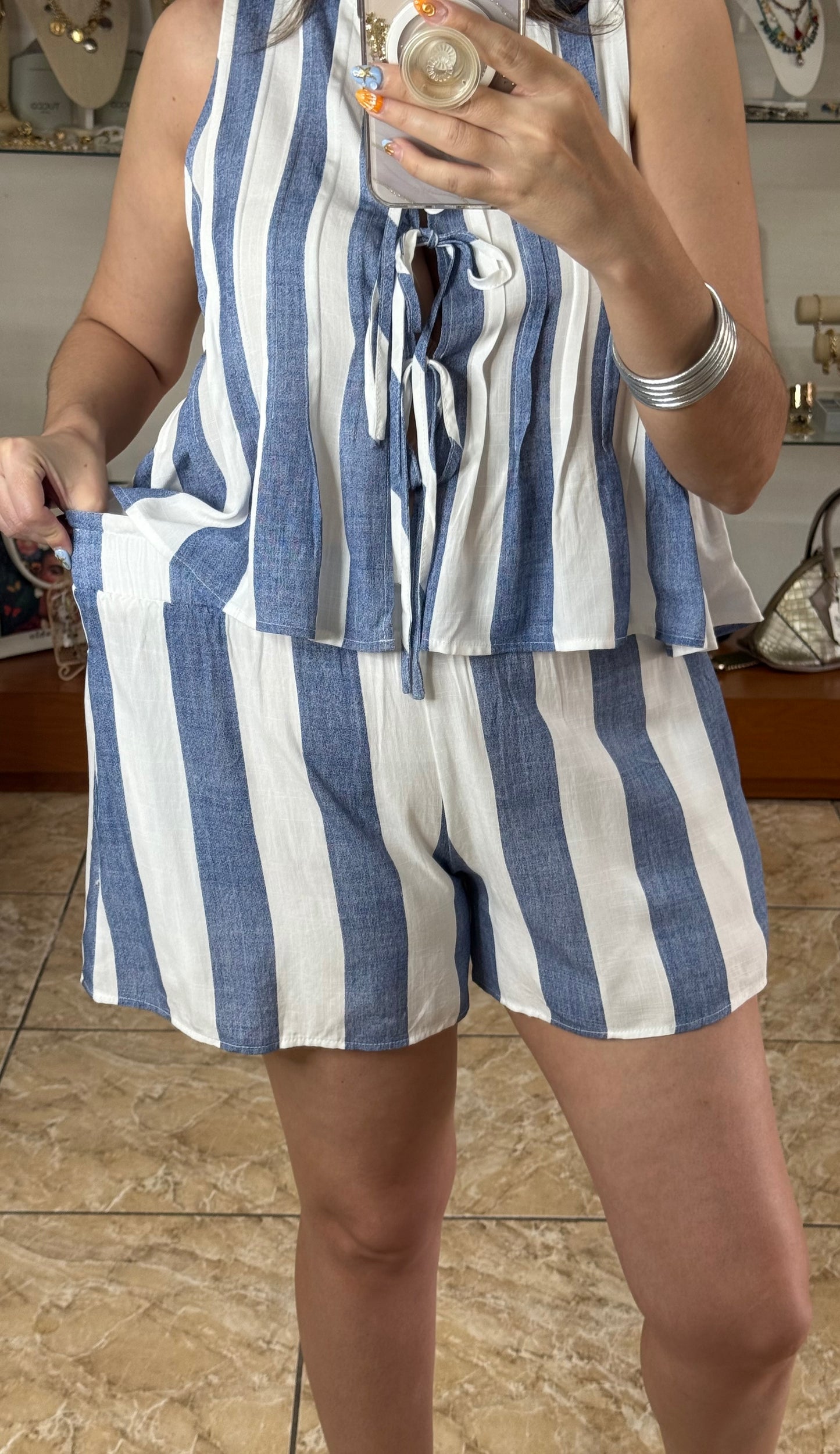 Stripes Tie Vest and Short Set