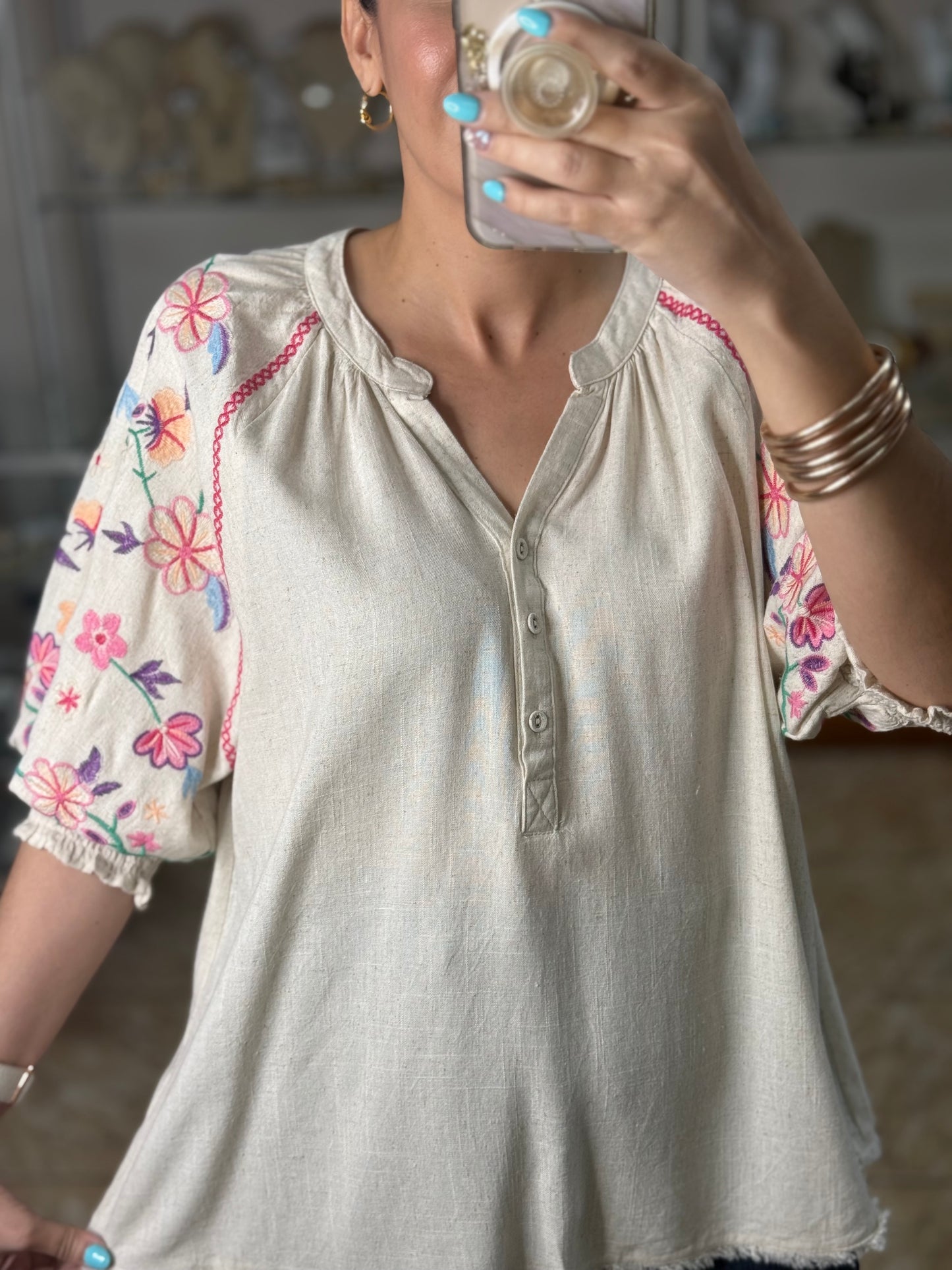 Cream Floral Embroidered Top