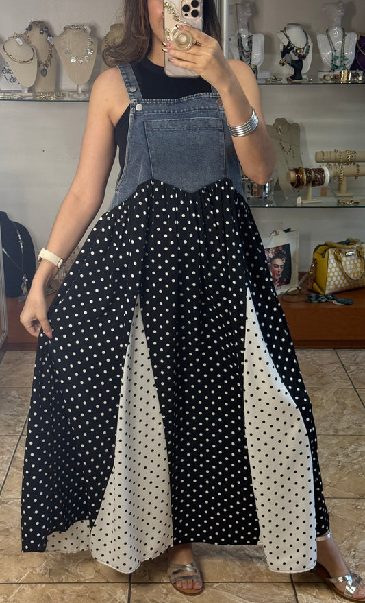 Polkadots Denim Overall Dress (Top Not Included)