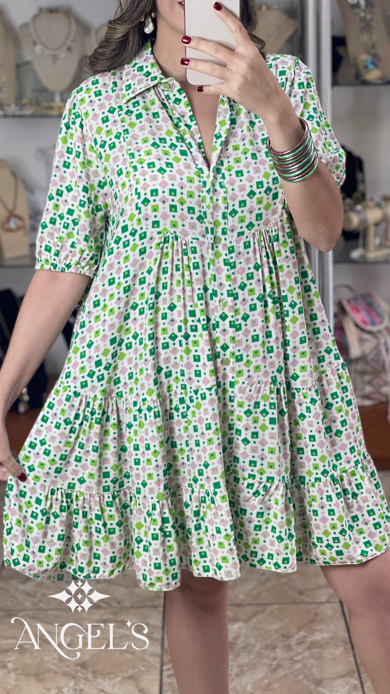 Little Squares Button Down OS Dress