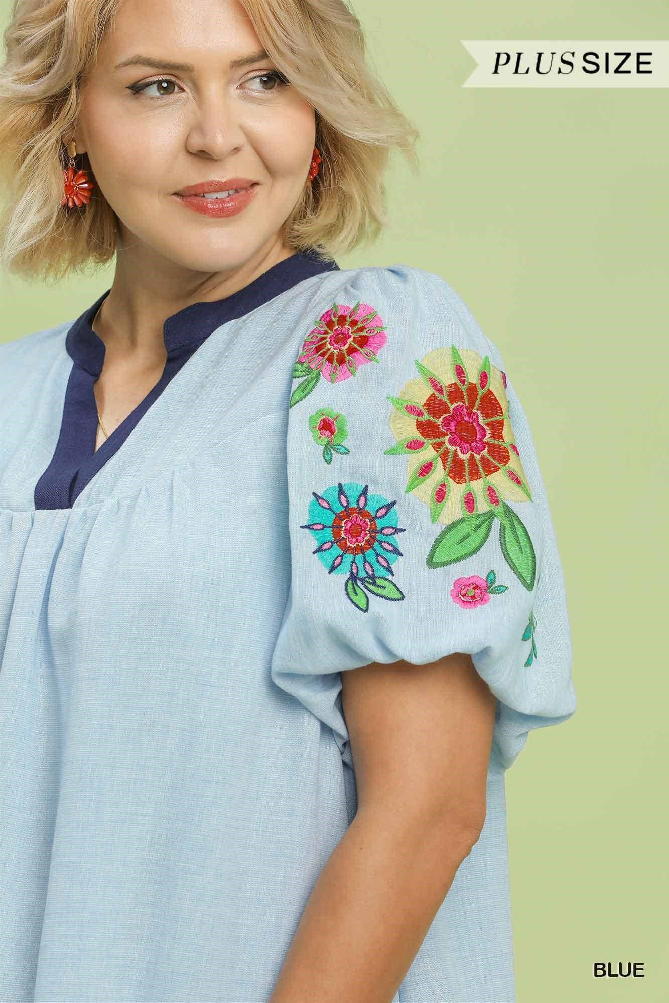 Embroidered Puff Sleeve Tiered Dress (PLUS)