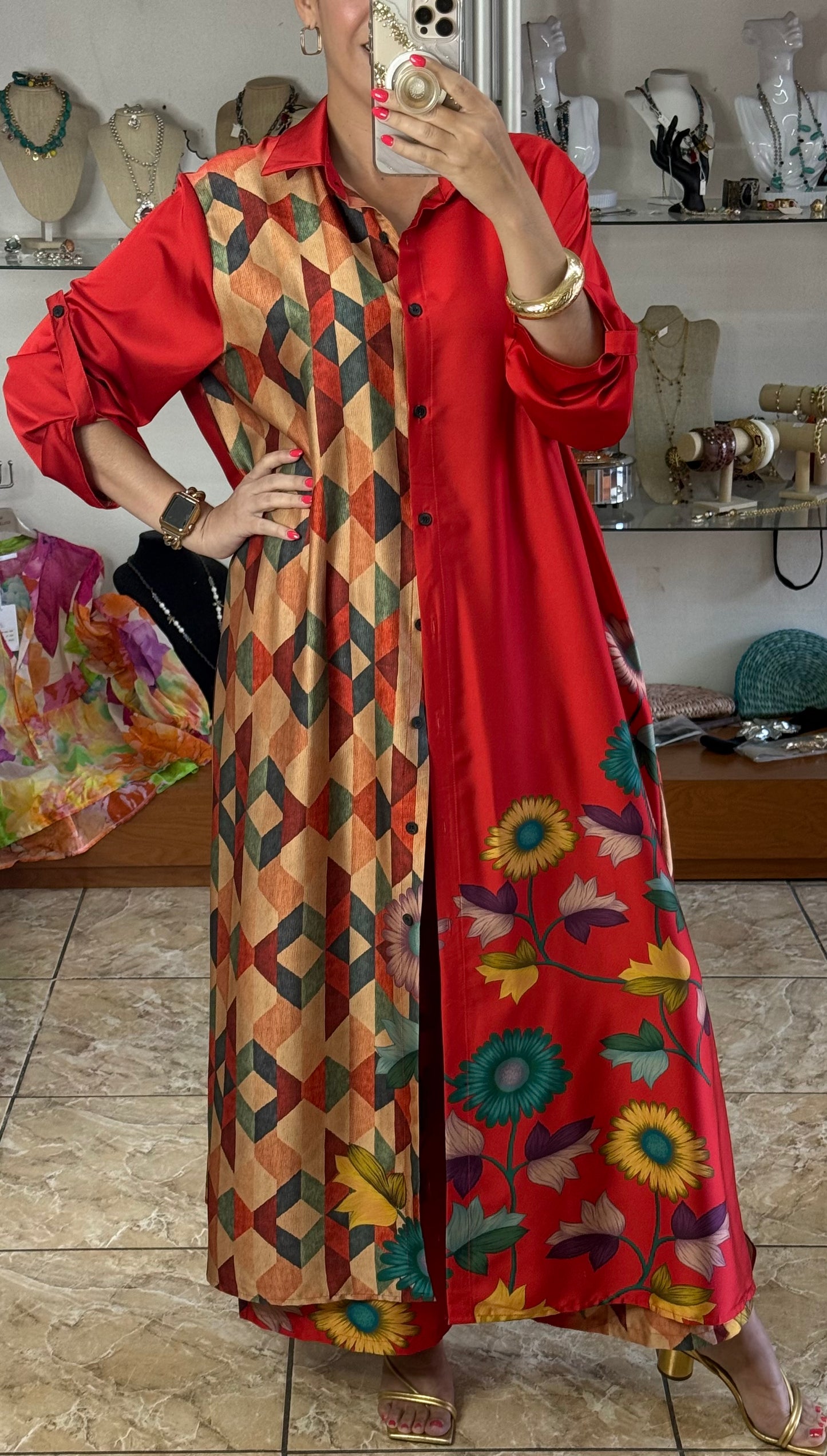Mix Print OS Silk Top/Dress & Pant Set (NO RETURNS OR EXCHANGE)