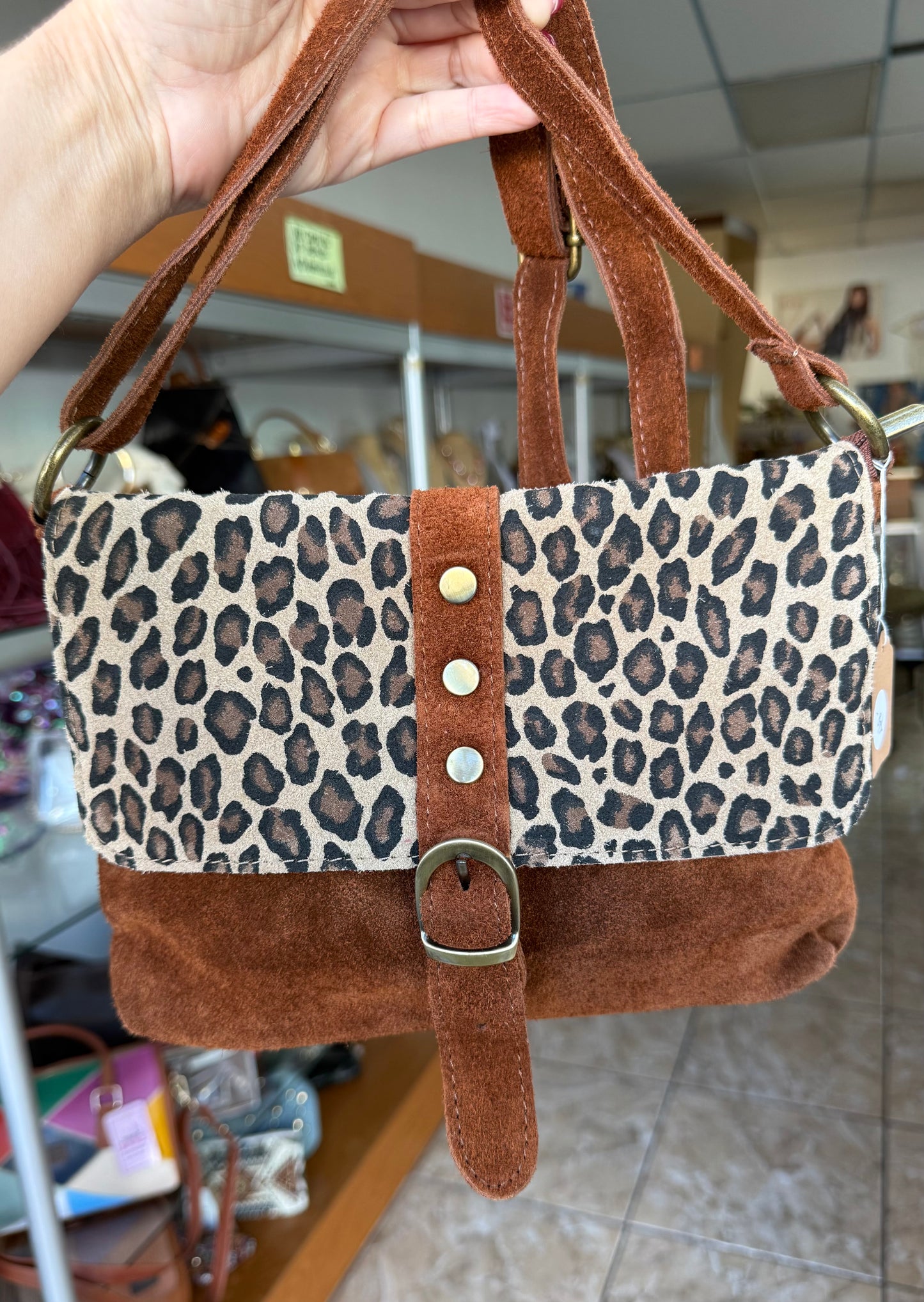 Brown/Leopard Crossbody Leather Bag (FINAL SALE)