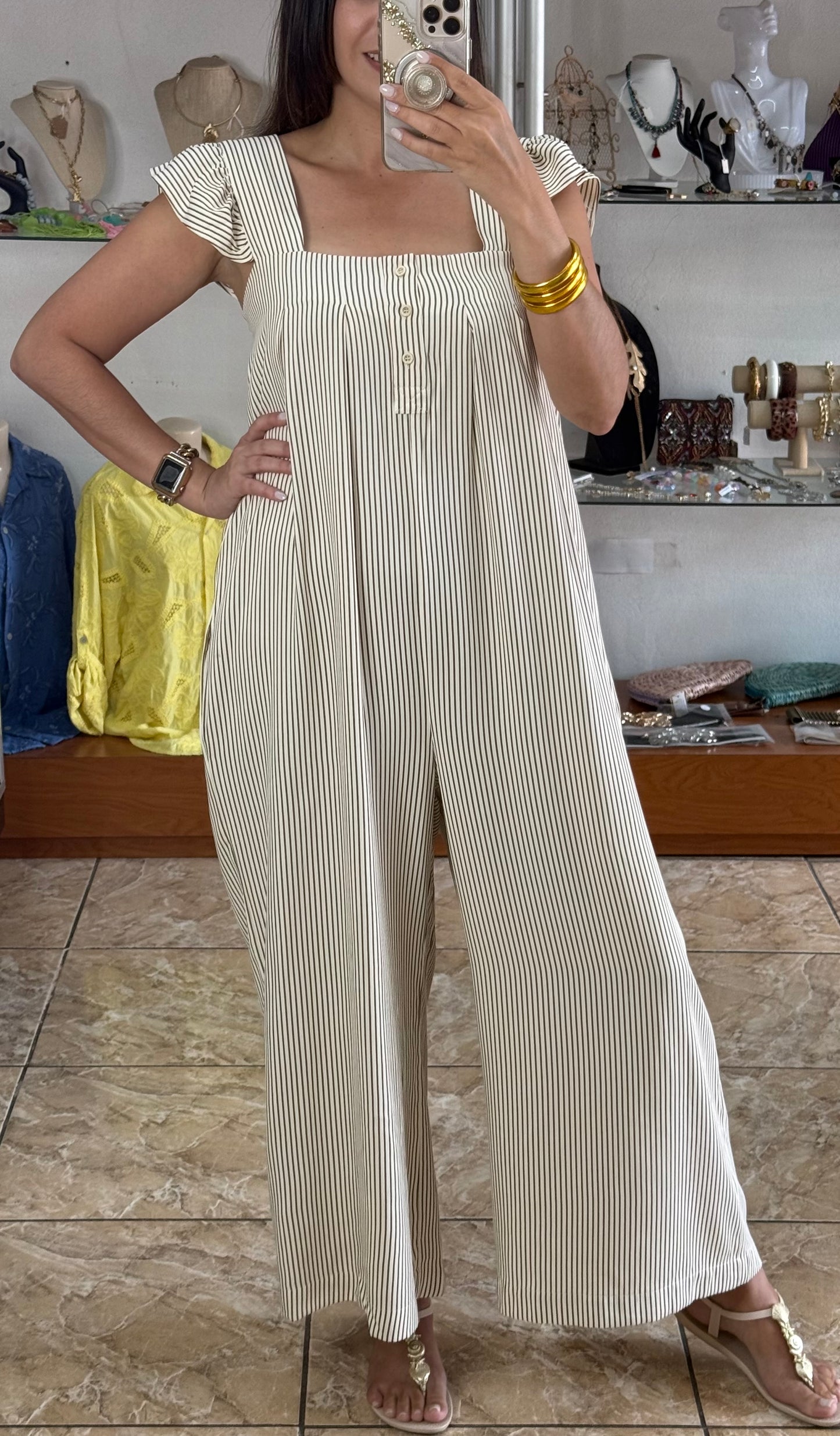 Oatmeal/Brown Stripes Jumpsuit