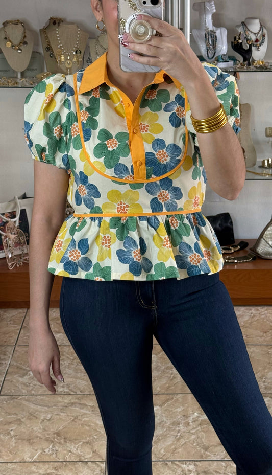 Floral Puff Sleeves Top