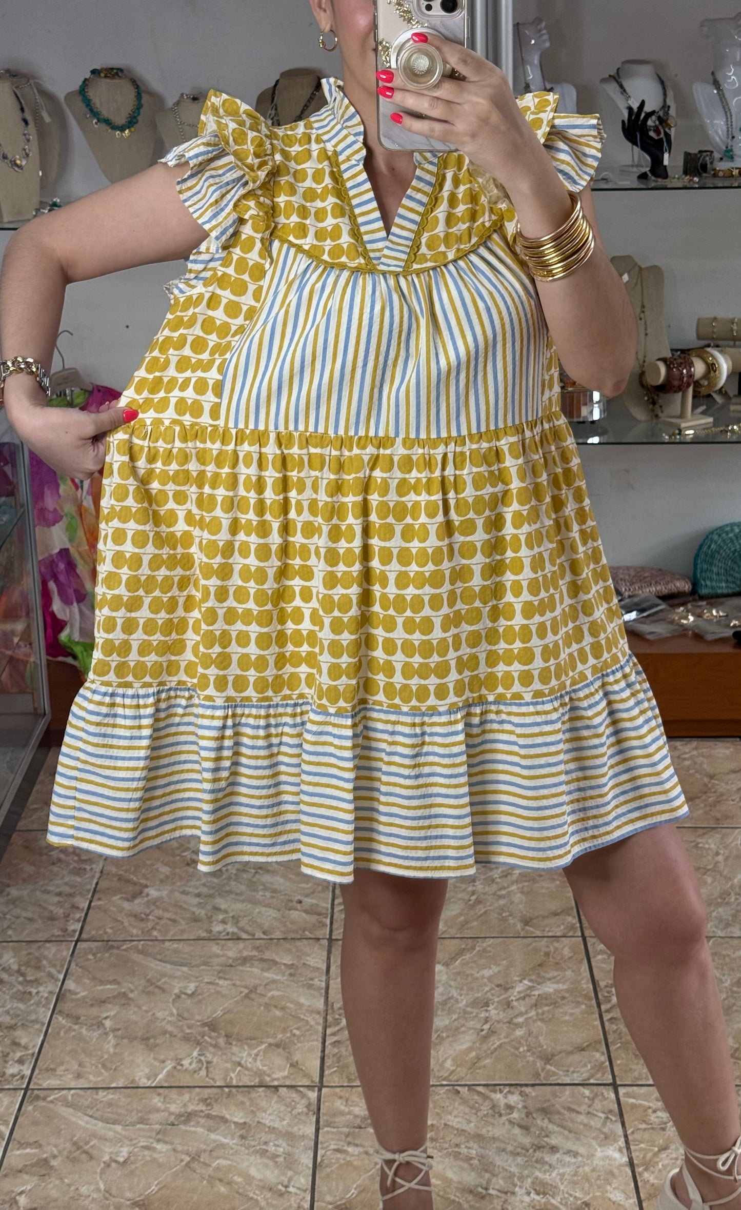 Merigold Mix Flutter Sleeves Dress
