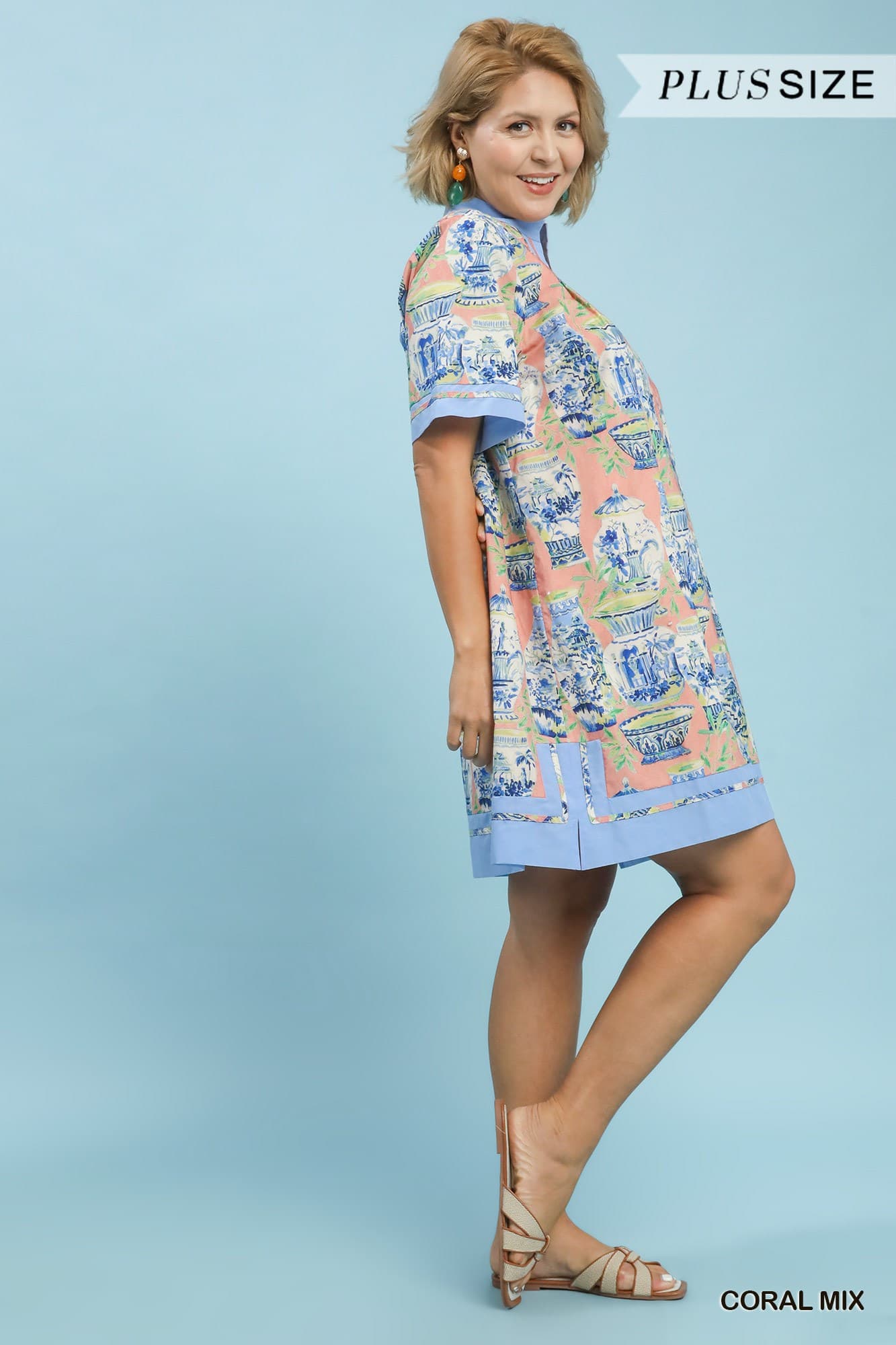 Coral Mix Abstract Print Dress (PLUS)