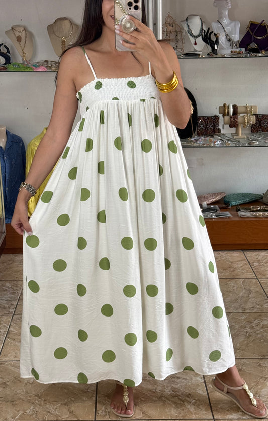 Cream/Green Polkadot Dress