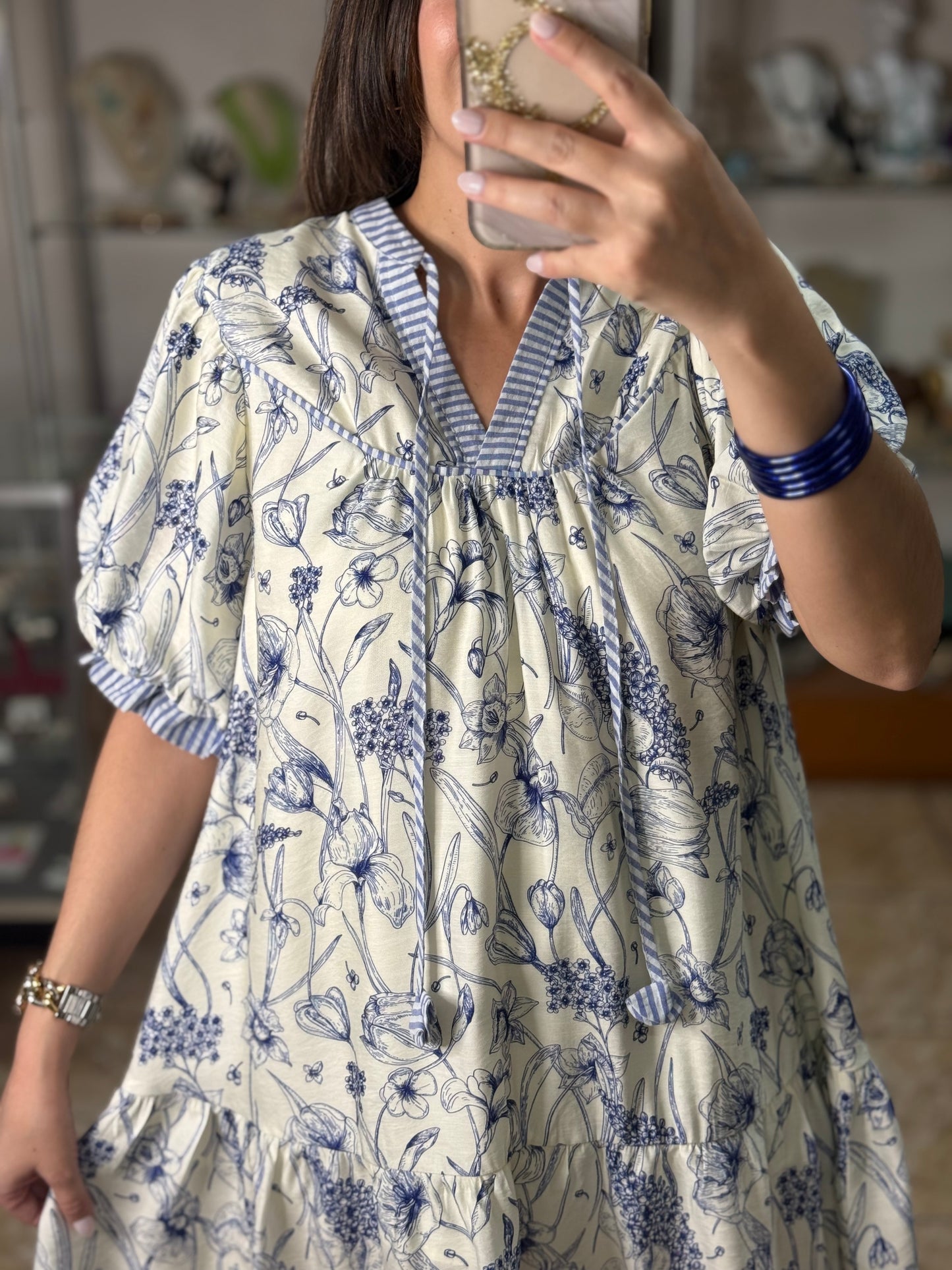 Blue Mix Floral Print Mini Dress