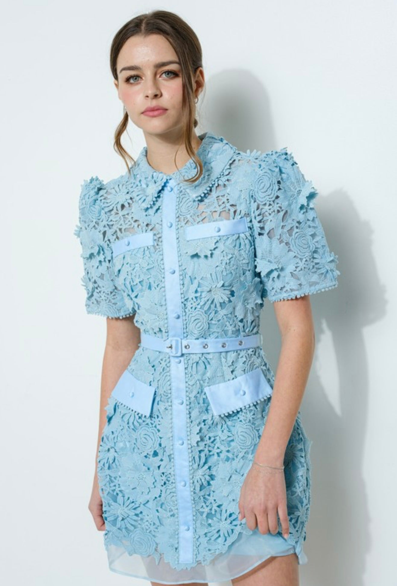 Floral Lace Belted Mini Dress