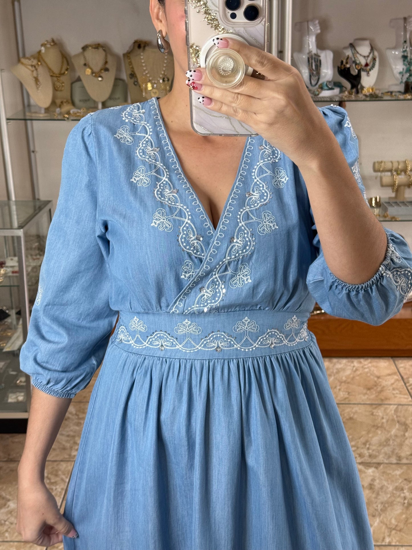 Sequins Denim Maxi Dress (FINAL SALE)