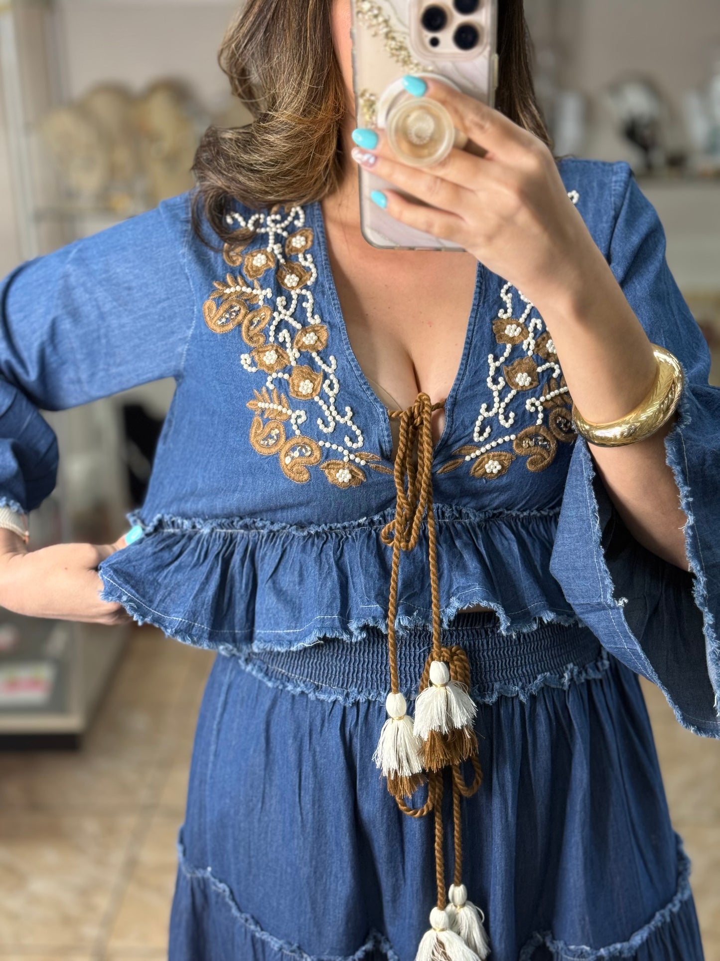 OS Denim Crop Top and Skirt Set (NO RETURNS OR EXCHANGE)