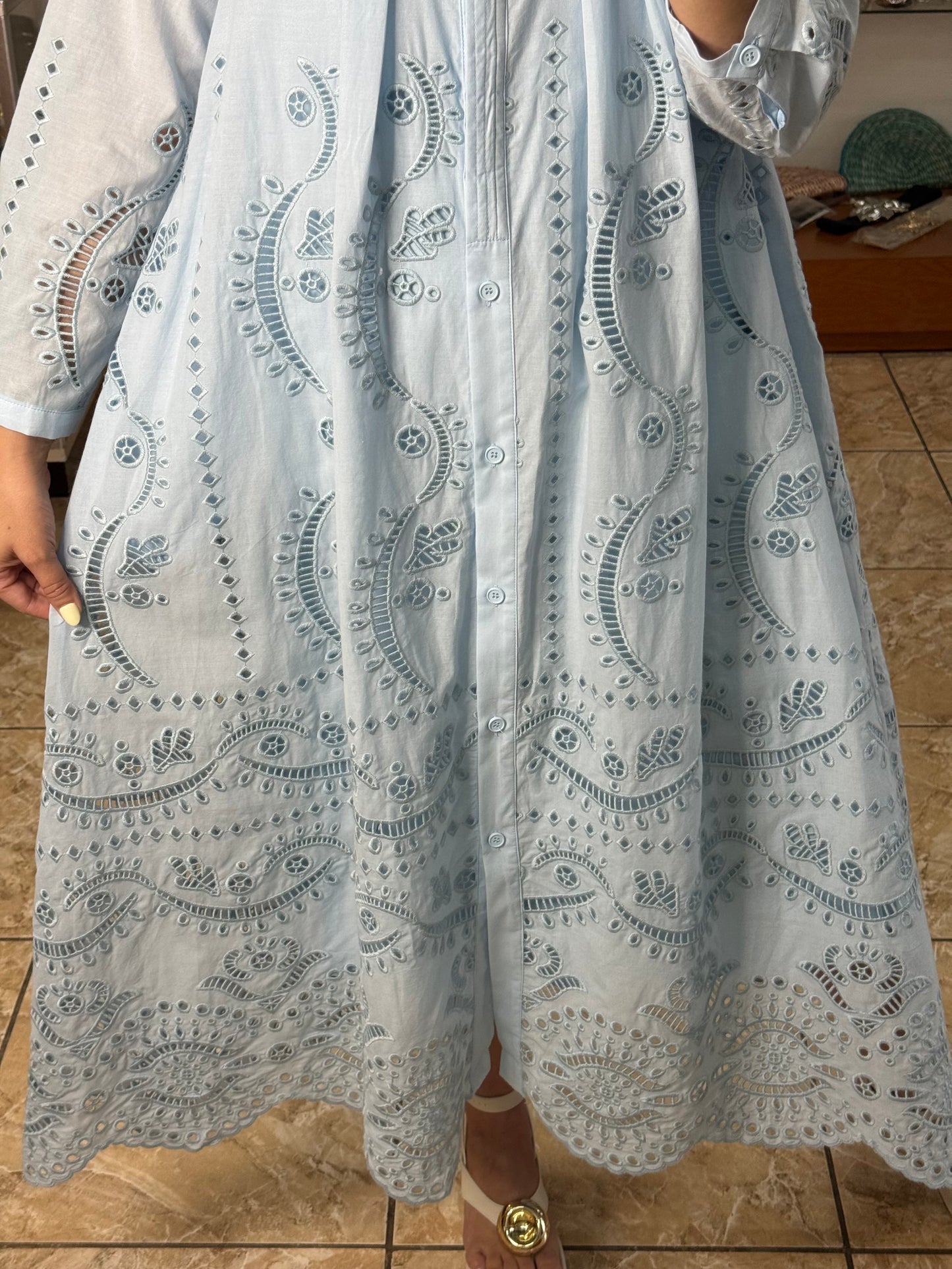 Long Sleeves Embroidered OS Maxi Dress (NO RETURNS OR EXCHANGE)