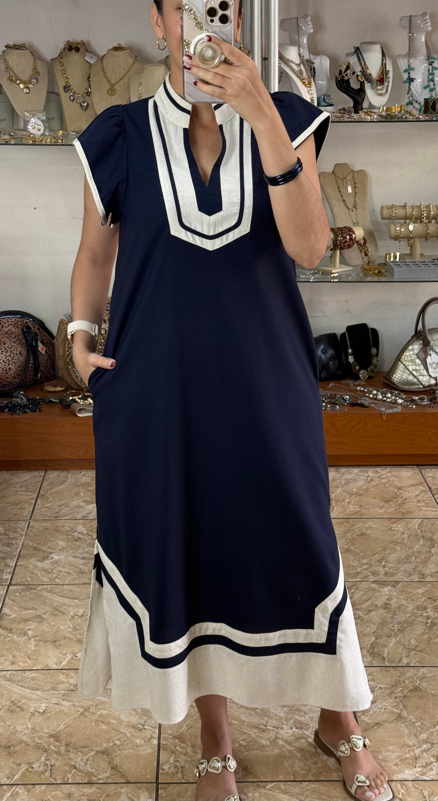 Navy Mix Midi Dress