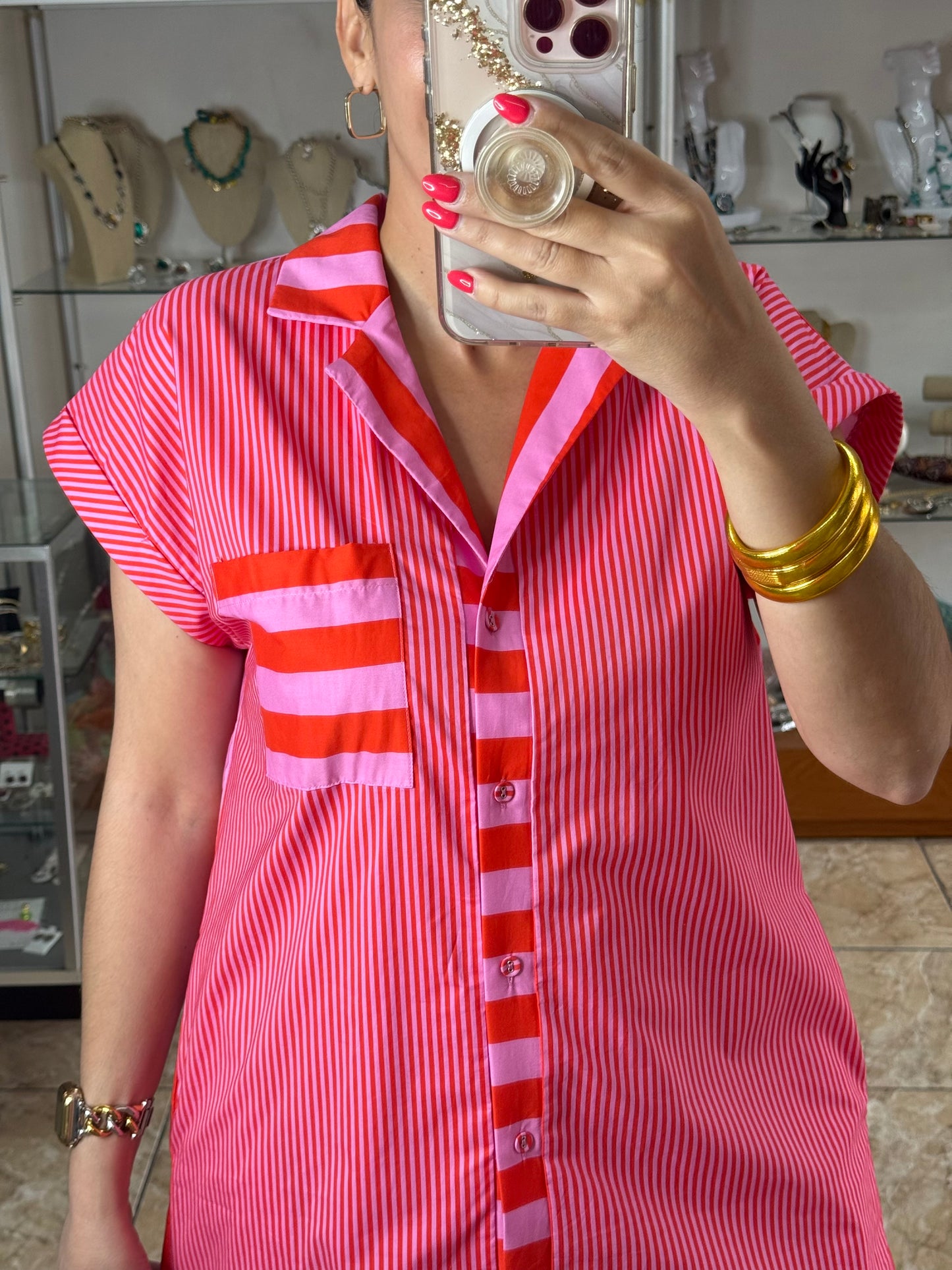 Pink/Orange Stripes Mini Dress