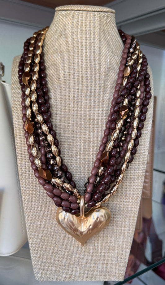 Beads and Gold Heart Necklace