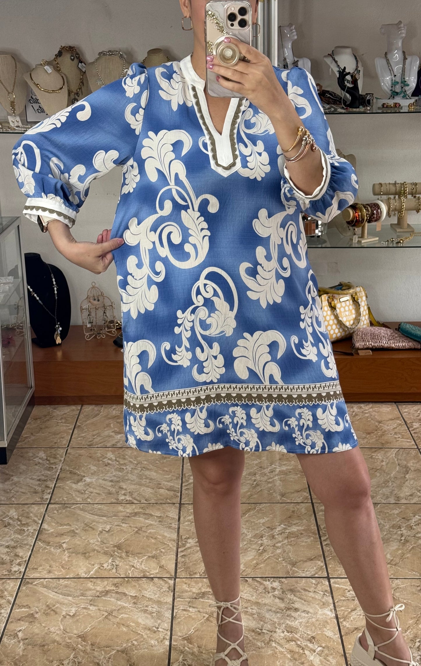 Blue/Ivory Short Dress
