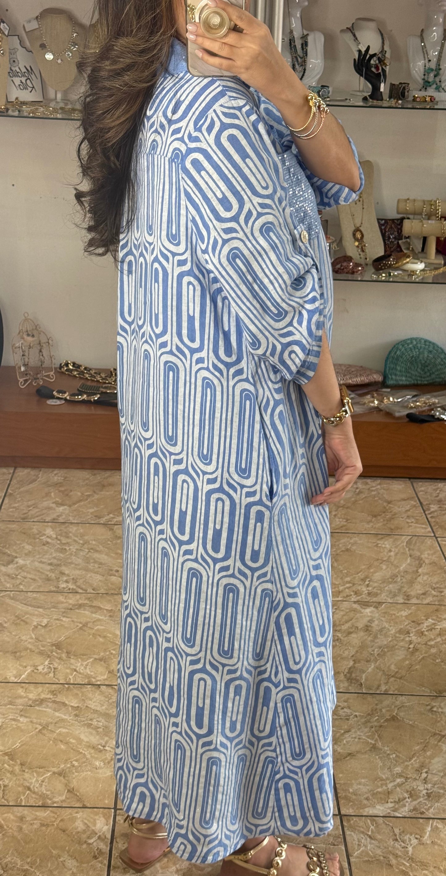 OS Geometric Linen Maxi Dress (NO RETURNS OR EXCHANGE)