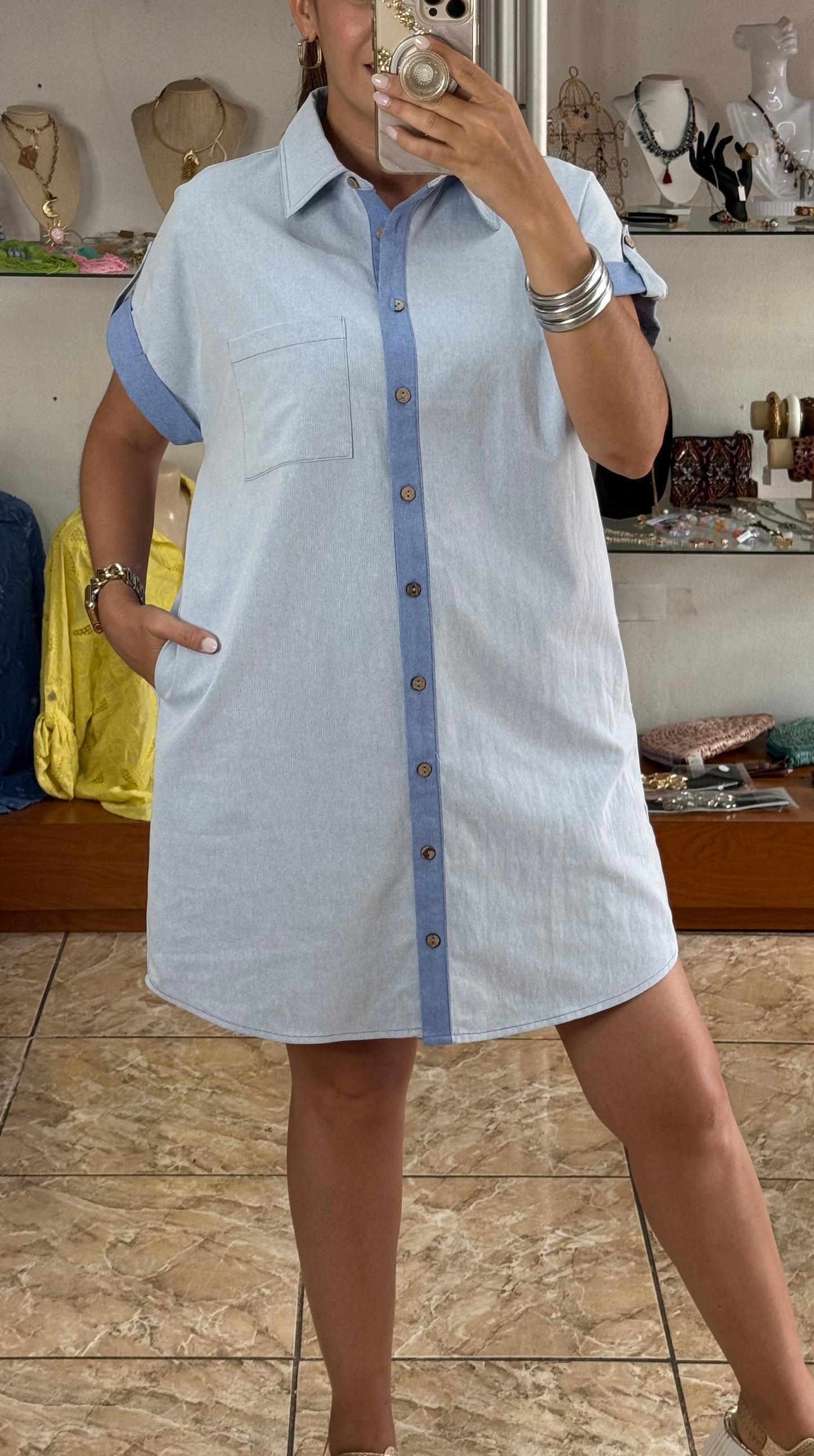 Light Blue Button Down Denim Dress