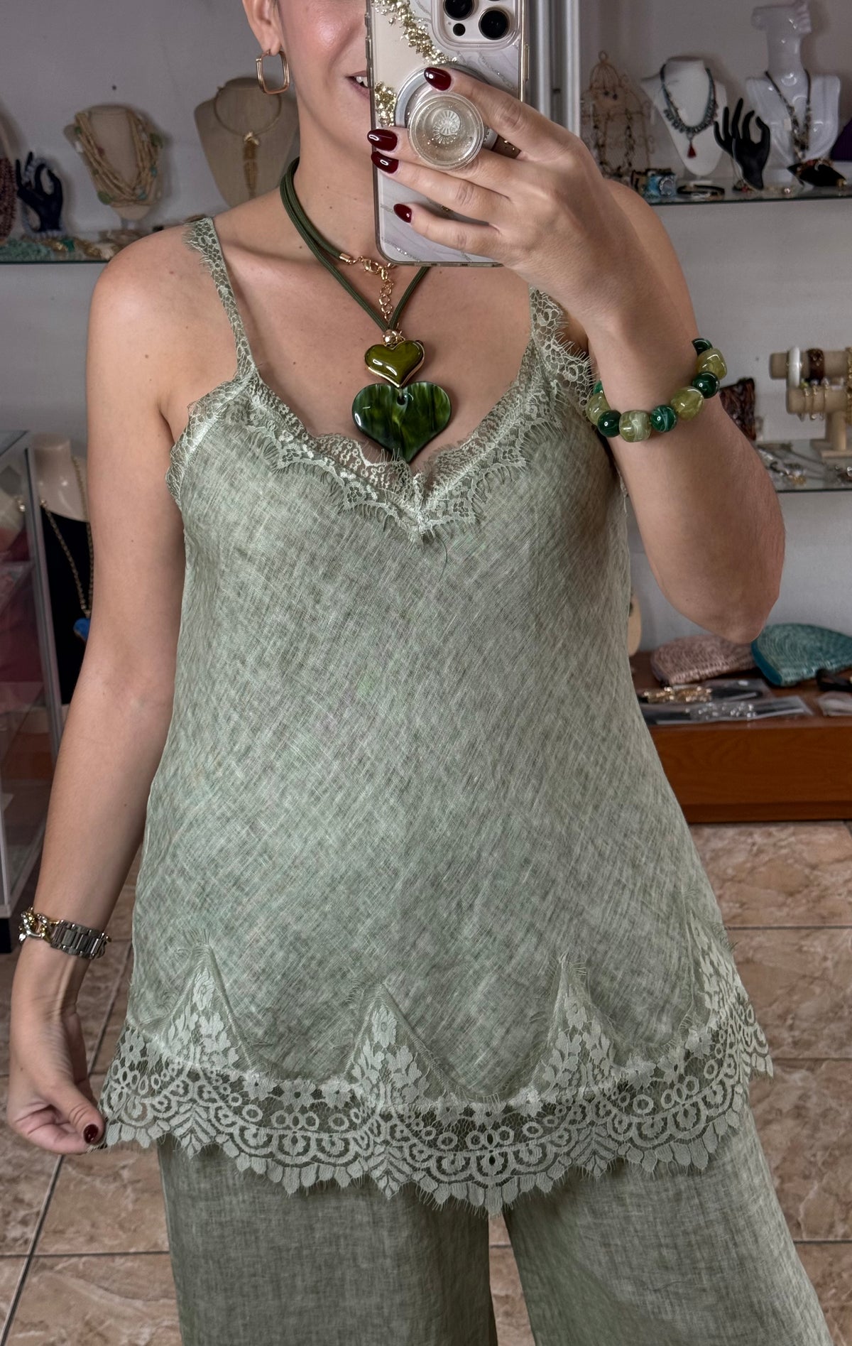 Linen/Lace Top & Pant OS Set (NO RETURNS OR EXCHANGE)