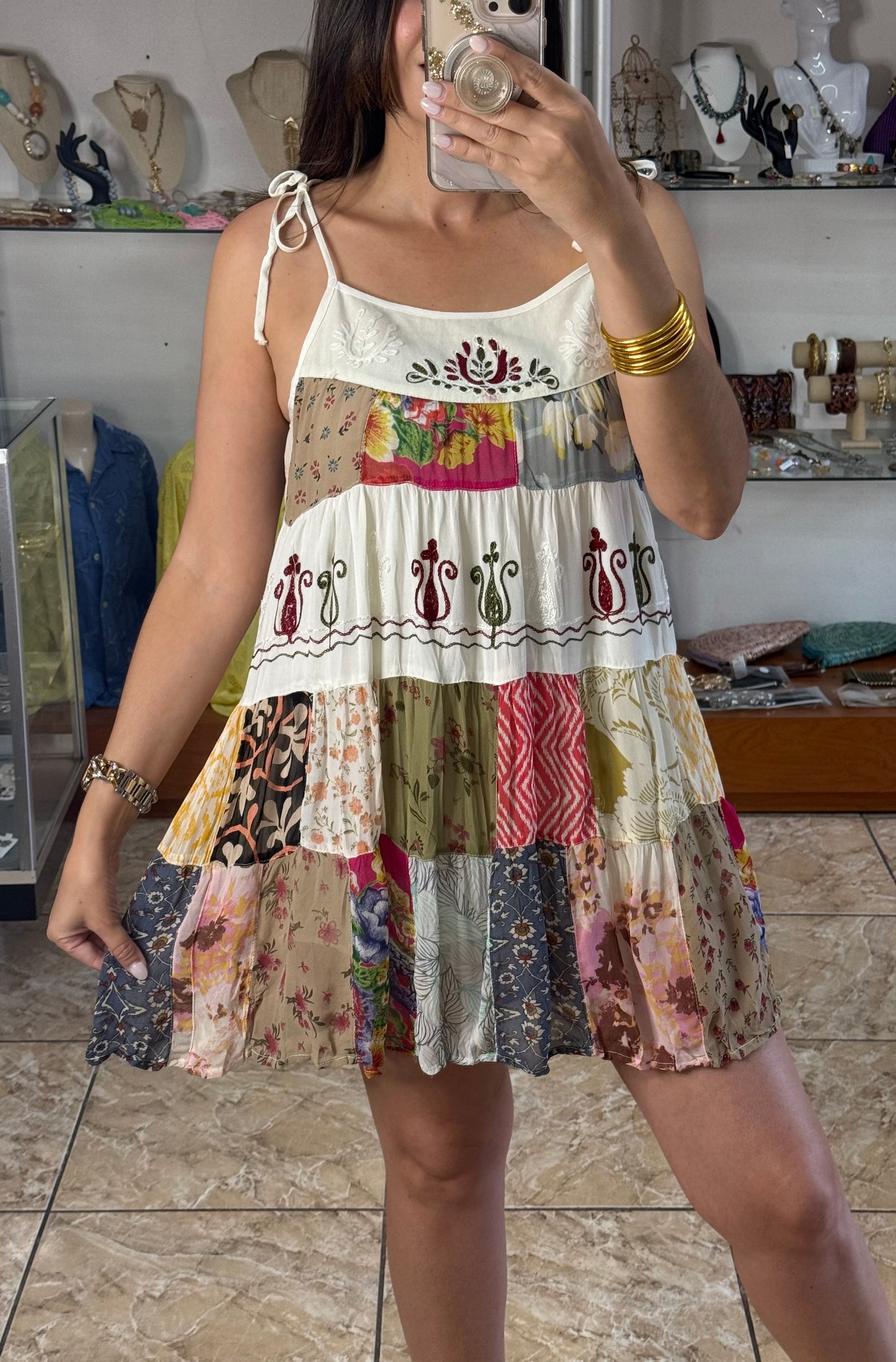 Patches Embroidered Mini Dress