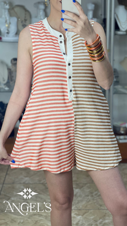 Two Tones Stripes Romper