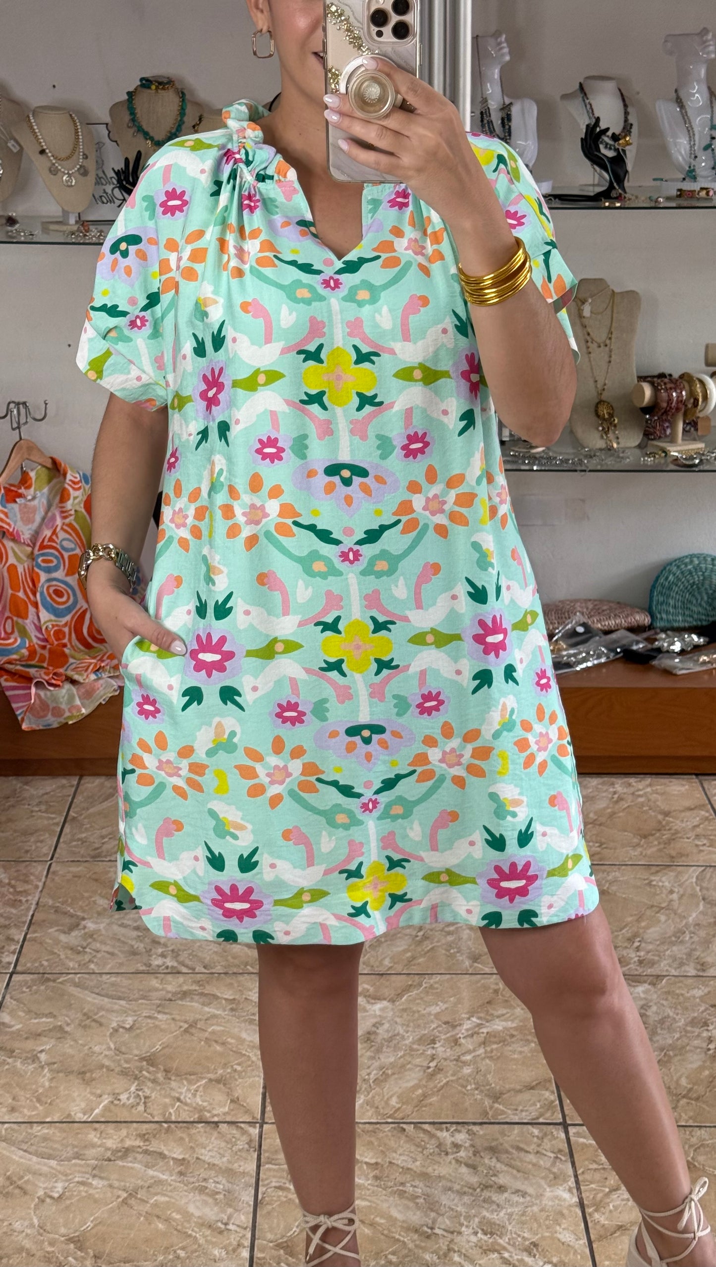 Mint Floral Mini Dress