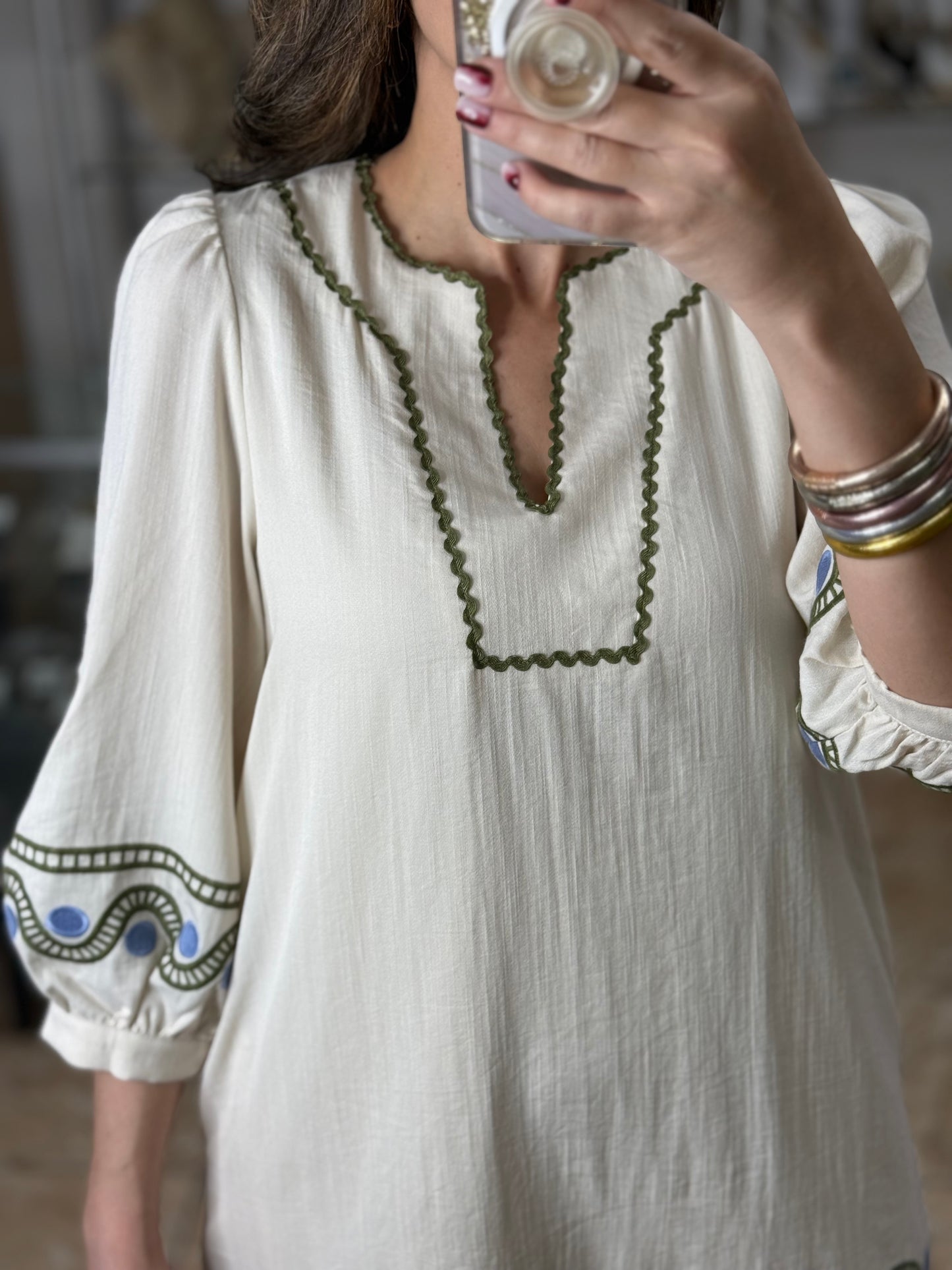 Ecru Embroidered Mini Dress