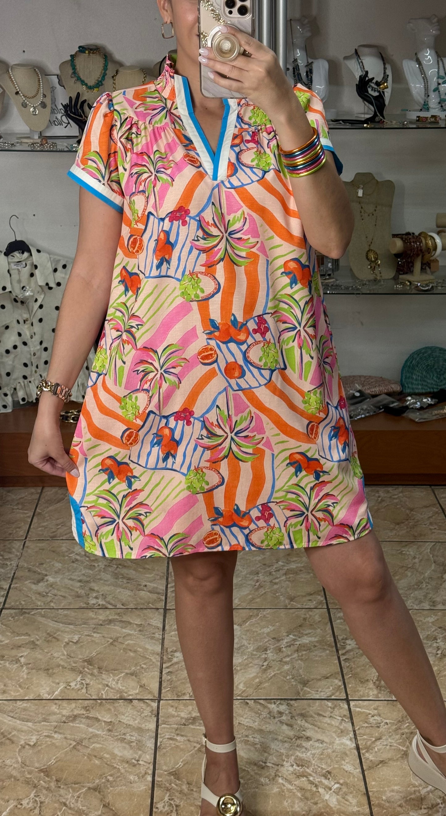 Tangerine Mix Tropical Dress
