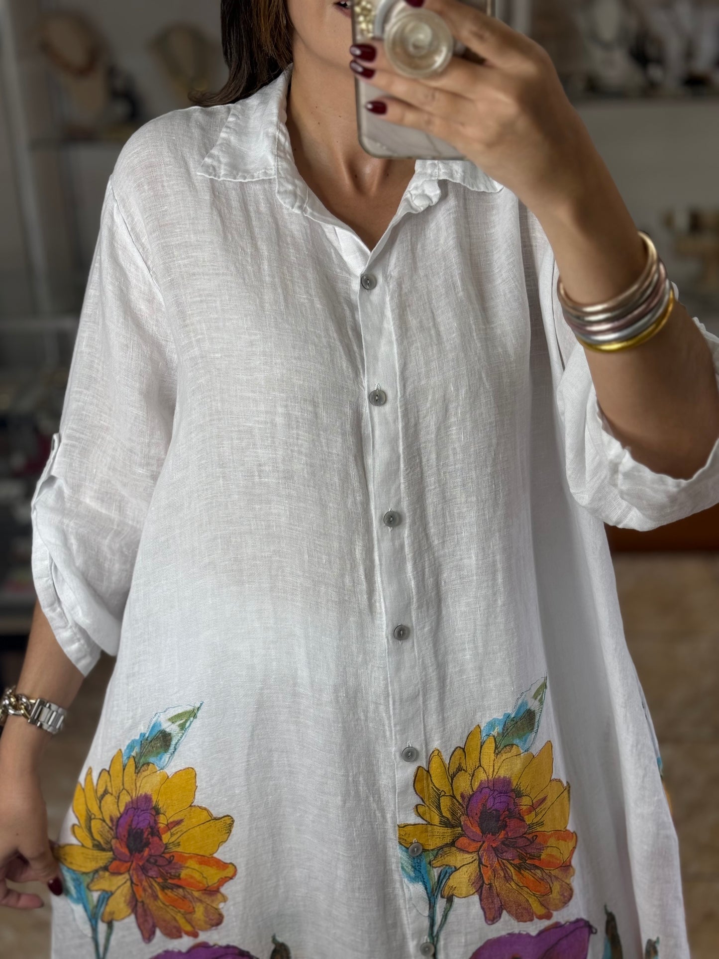 OS Shirt Dress & Pant Floral Linen Set (NO RETURNS OR EXCHANGE)