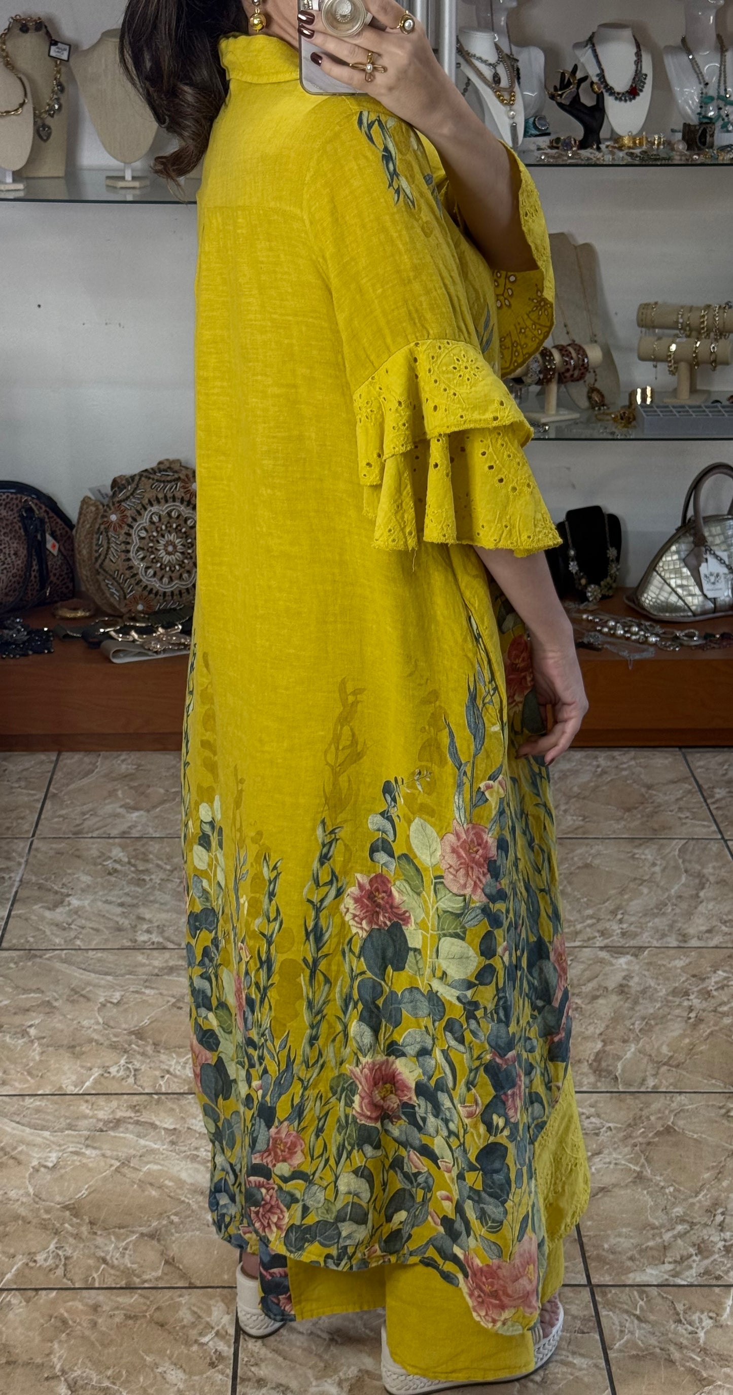 Linen Floral OS Top/Dress and Pant Set (FINAL SALE)