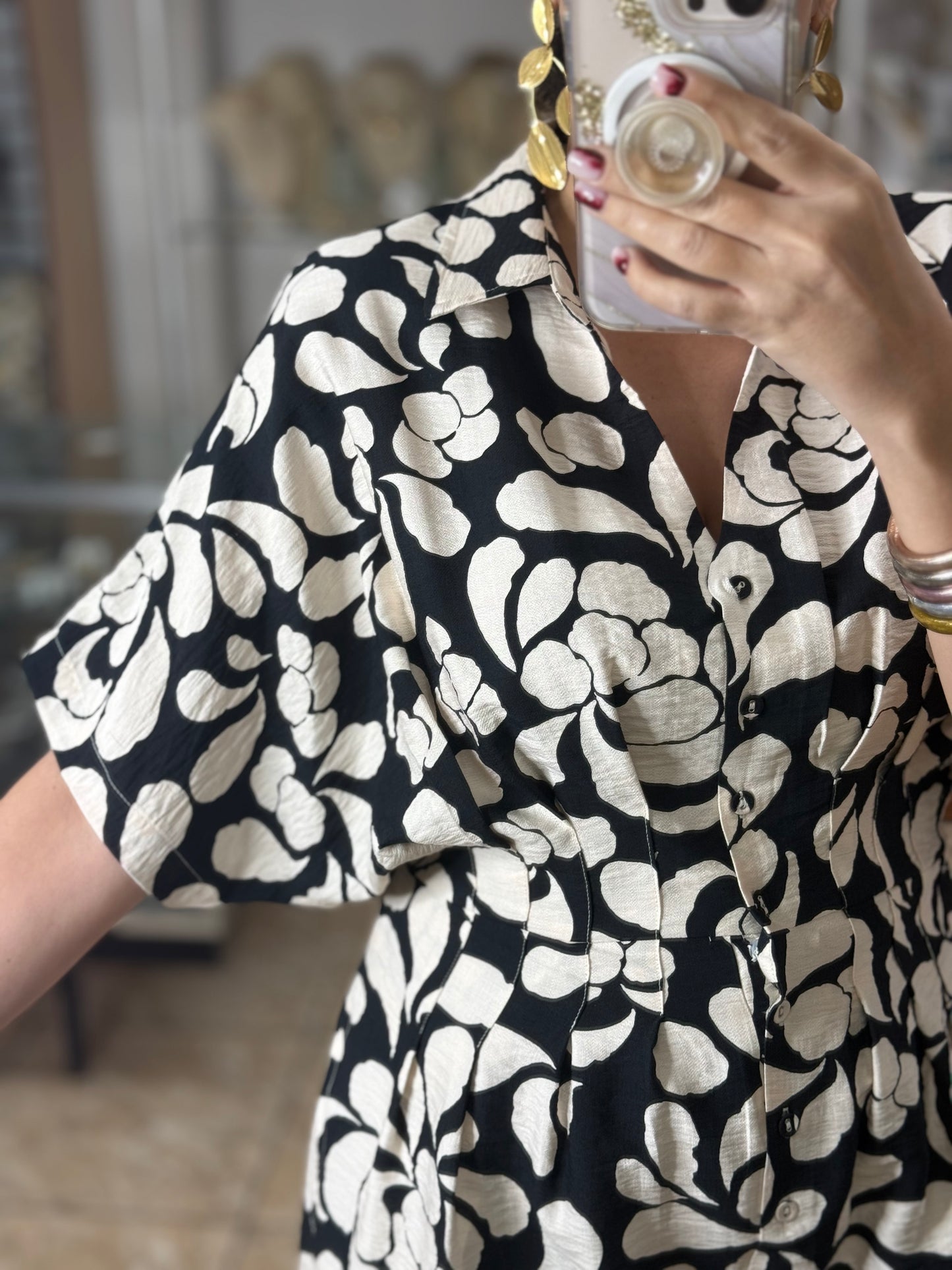 Black/Cream Floral Romper