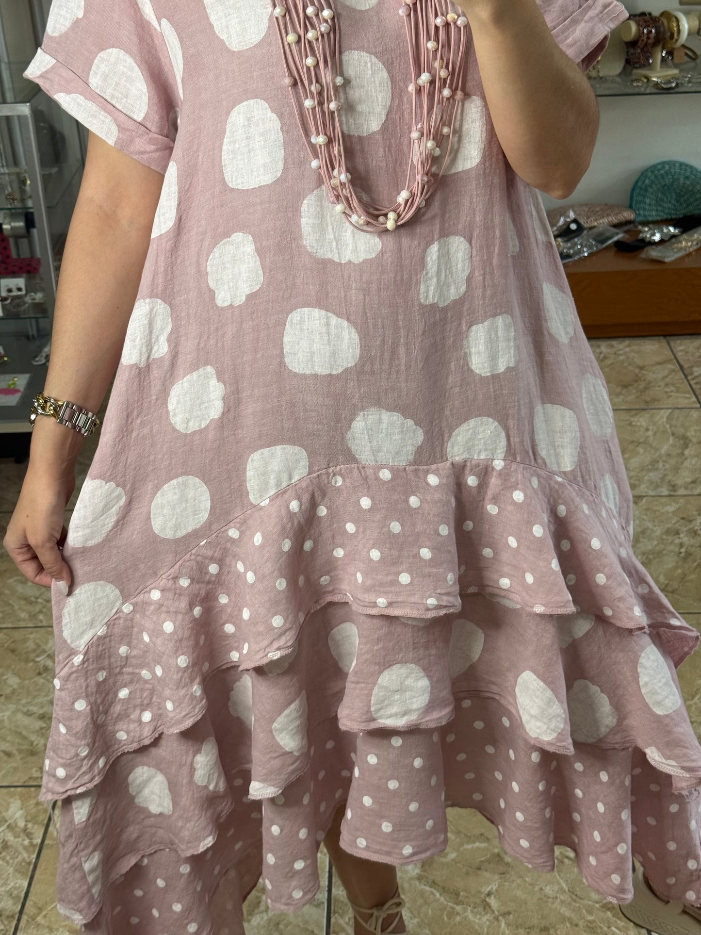 Polka OS Ruffle Tiered Linen Midi Dress (NO RETURNS OR EXCHANGE)