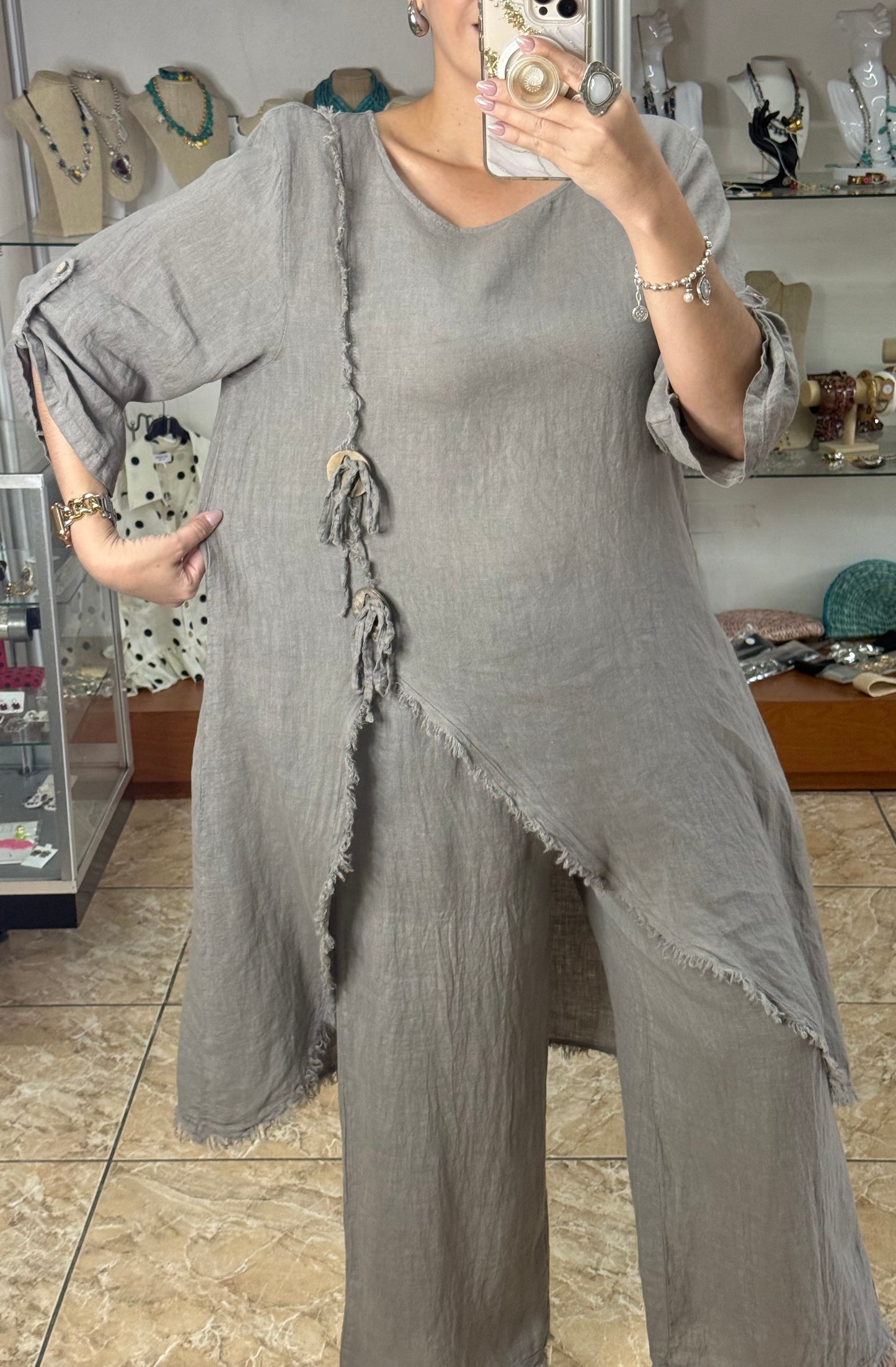 Asymmetrical Linen OS Top and Pant Set (NO RETURNS OR EXCHANGE)