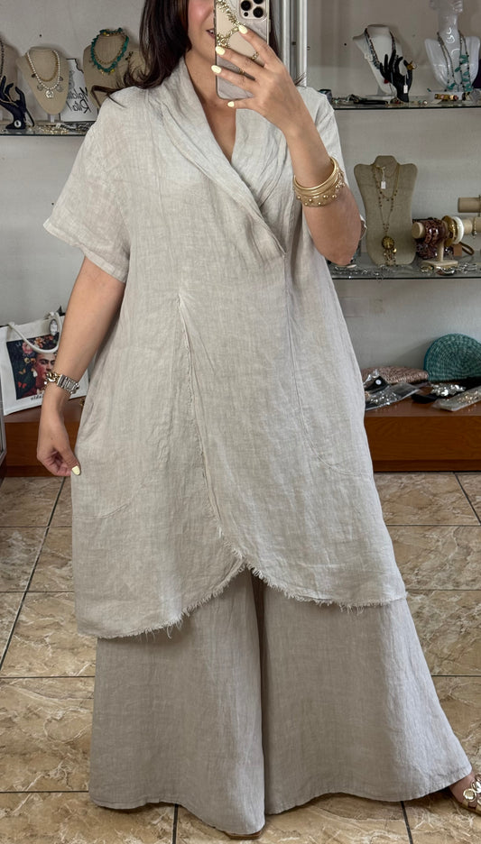 Long Top & Pant OS Linen Set (NO RETURNS OR EXCHANGE)