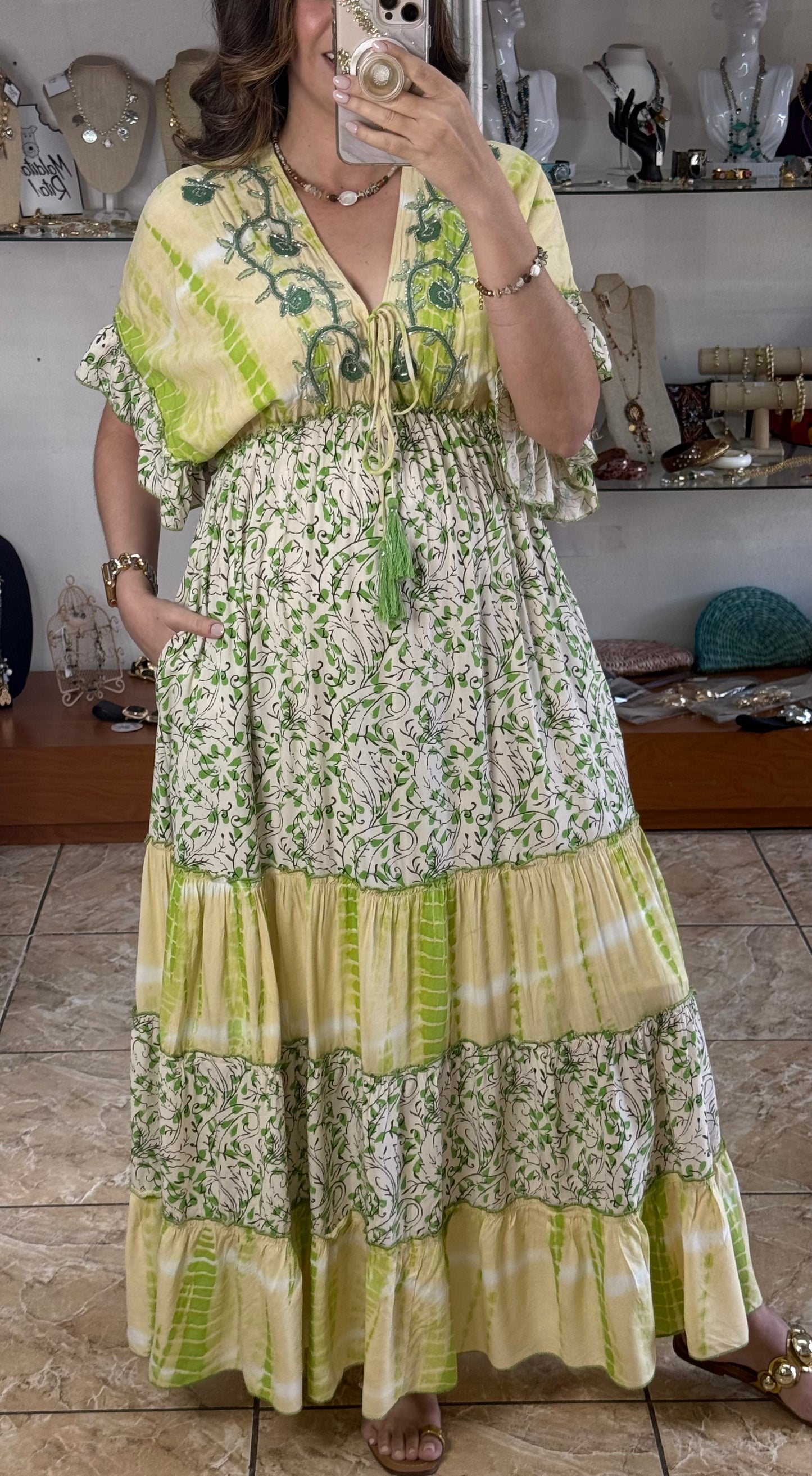 Green OS Bohemian Maxi Dress (NO RETURNS OR EXCHANGE)