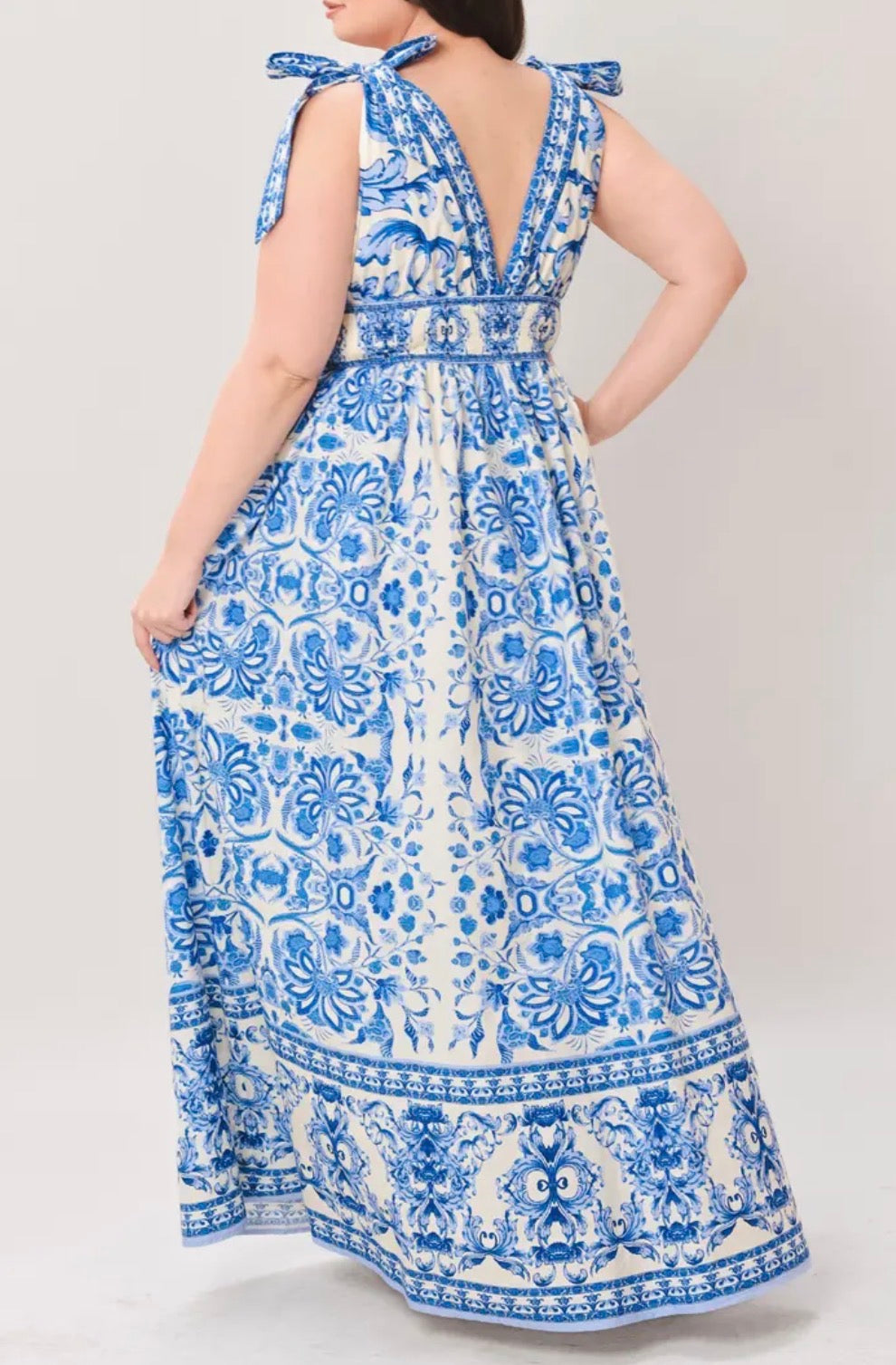 Ivory Blue Printed Maxi Dress (PLUS)