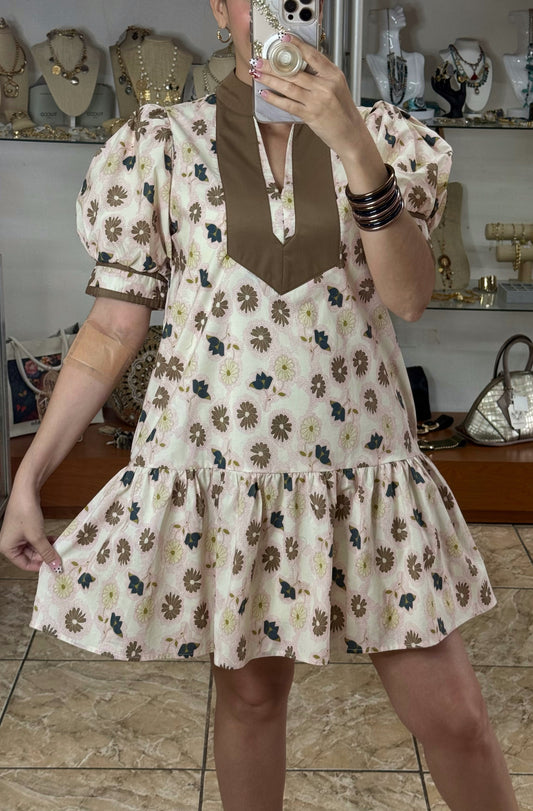 Puff Sleeves Floral Mini Dress