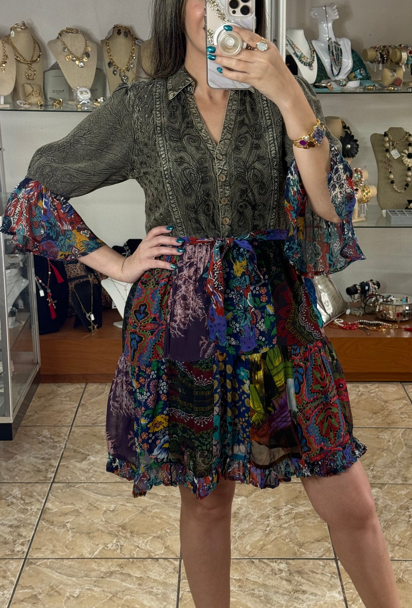 Embroidered and Patches Mini Dress