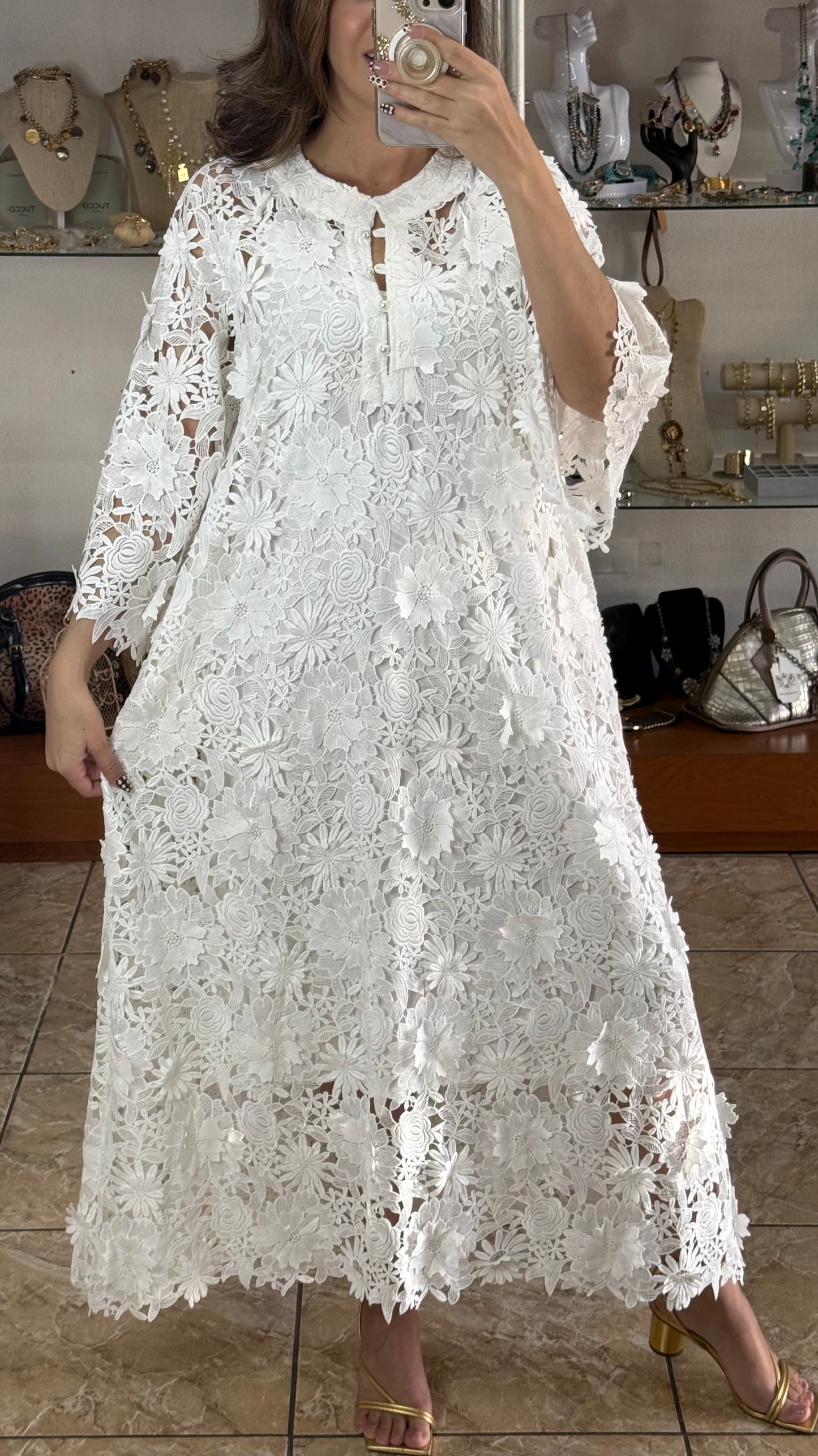 Floral Appliqué OS Maxi Dress (NO RETURNS OR EXCHANGE)